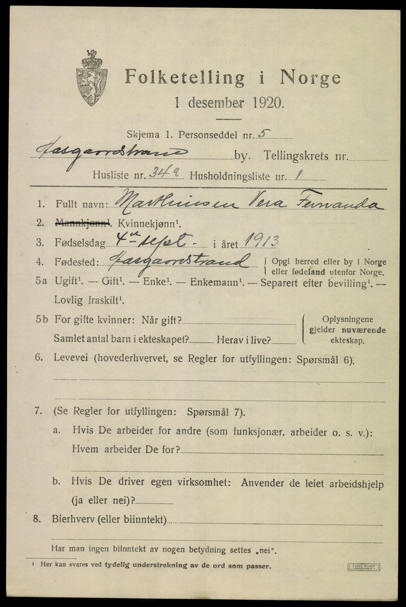 SAKO, Folketelling 1920 for 0704 Åsgårdstrand ladested, 1920, s. 867