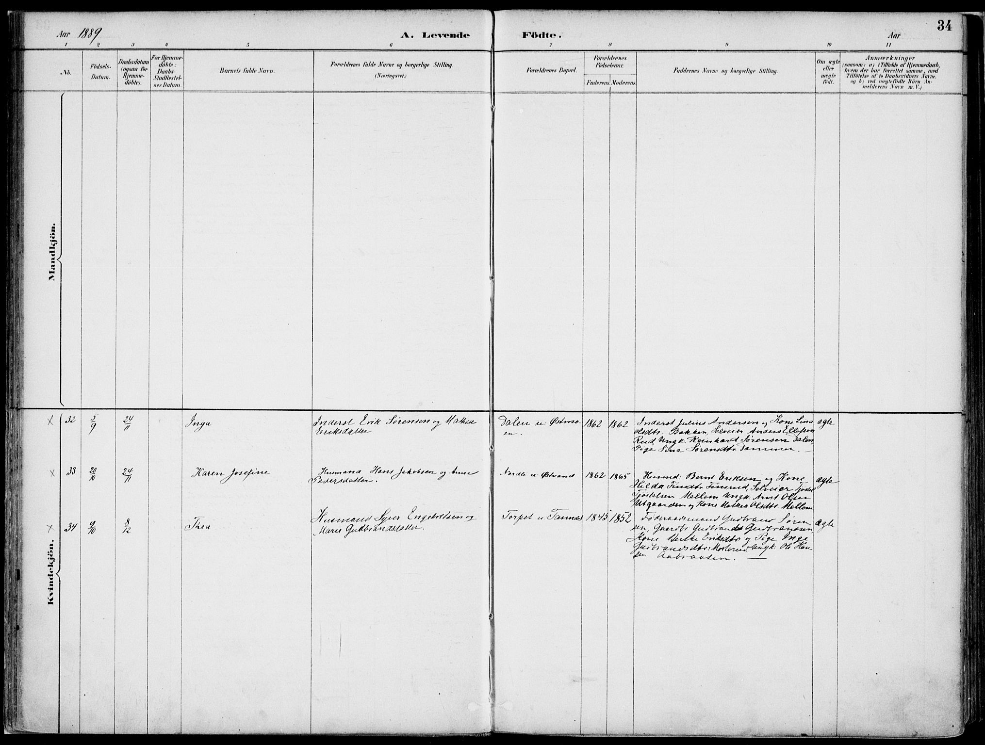 Nord-Odal prestekontor, AV/SAH-PREST-032/H/Ha/Haa/L0008: Ministerialbok nr. 8, 1886-1901, s. 34