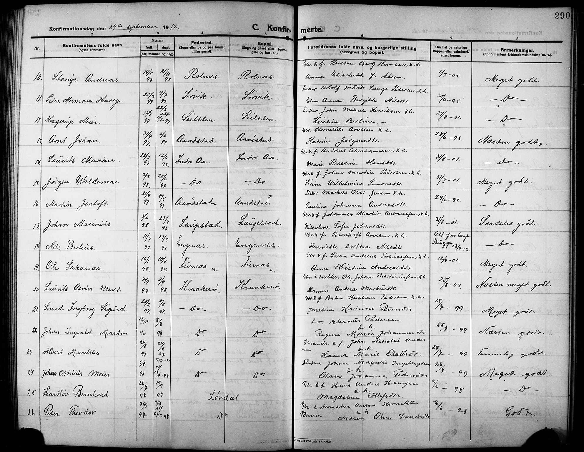 Ibestad sokneprestembete, AV/SATØ-S-0077/H/Ha/Hab/L0009klokker: Klokkerbok nr. 9, 1902-1914, s. 290
