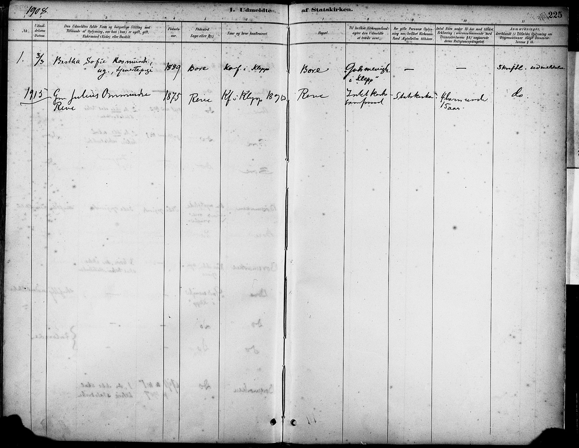 Klepp sokneprestkontor, SAST/A-101803/001/3/30BA/L0008: Ministerialbok nr. A 9, 1886-1919, s. 225