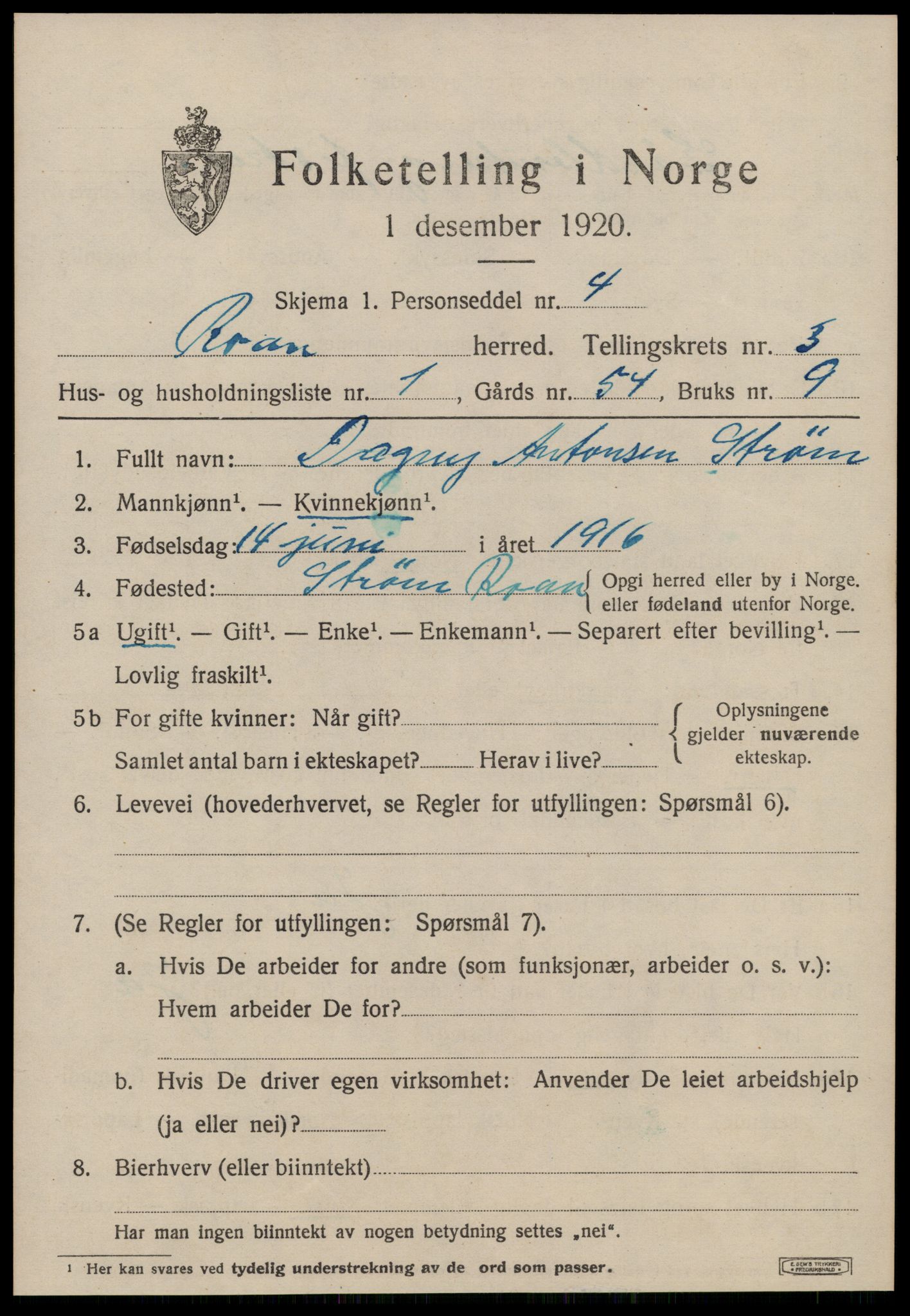 SAT, Folketelling 1920 for 1632 Roan herred, 1920, s. 2259