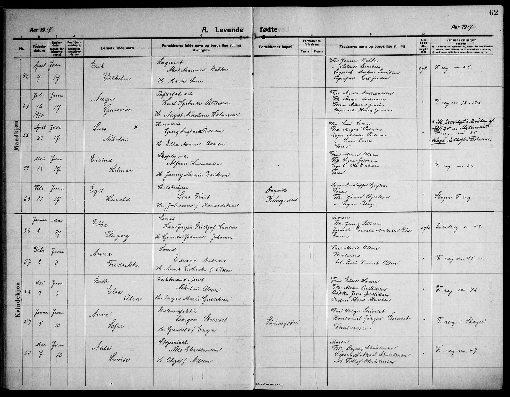 Strømsø kirkebøker, AV/SAKO-A-246/F/Fa/L0029: Ministerialbok nr. I 27, 1915-1930, s. 62