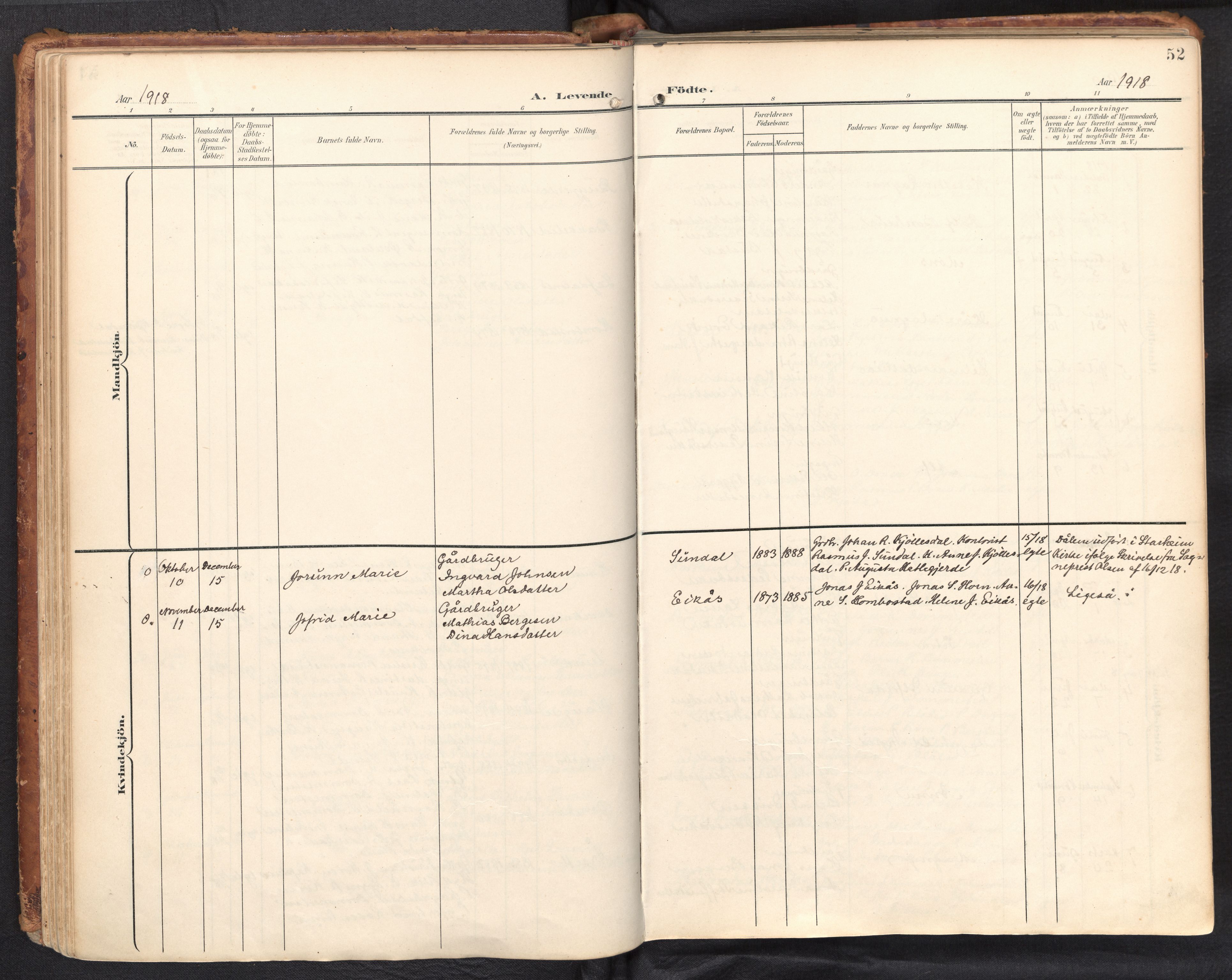 Davik sokneprestembete, AV/SAB-A-79701/H/Haa/Haab/L0002: Ministerialbok nr. B 2, 1901-1934, s. 52