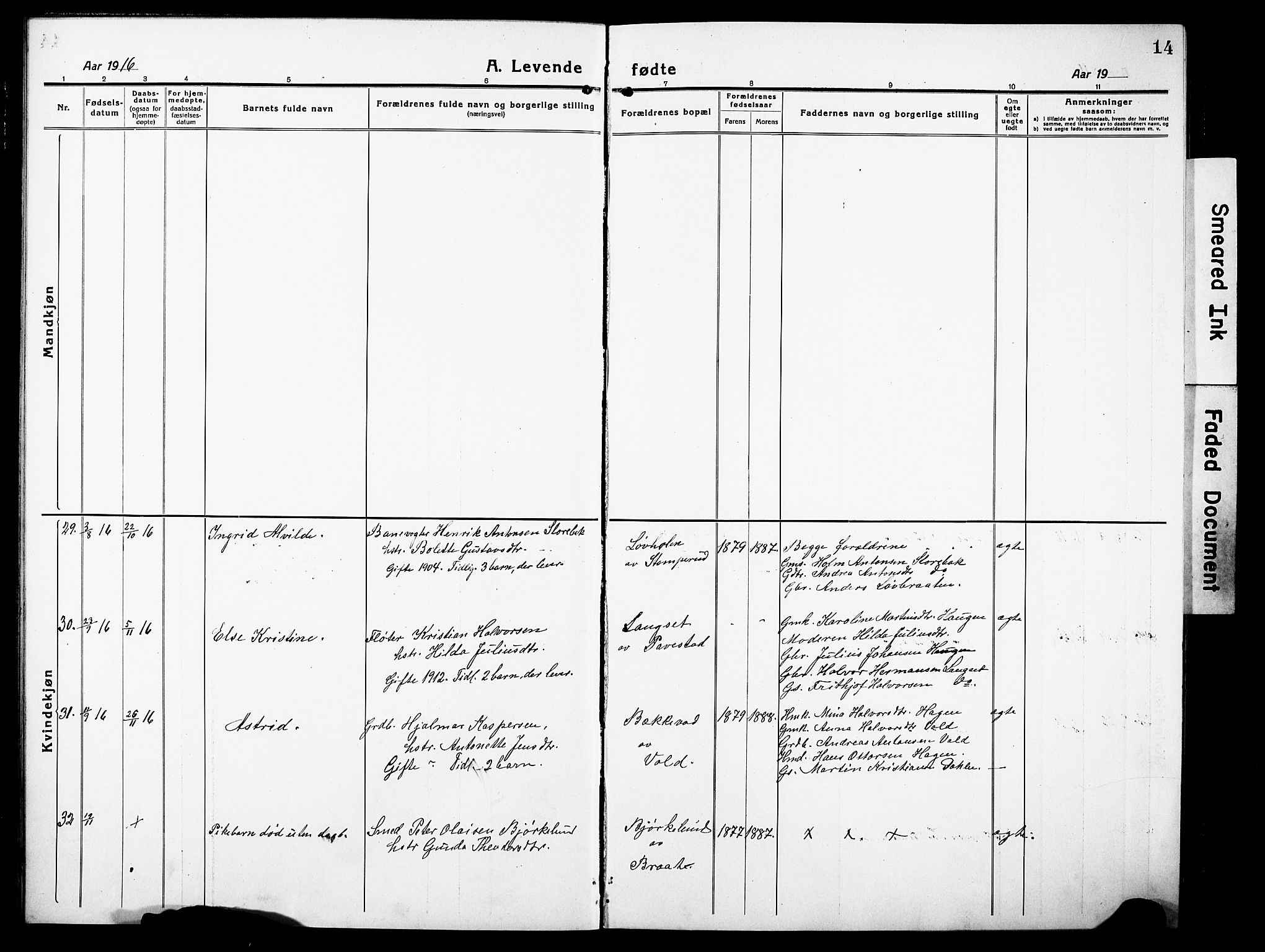 Høland prestekontor Kirkebøker, AV/SAO-A-10346a/G/Gb/L0002: Klokkerbok nr. II 2, 1915-1933, s. 14