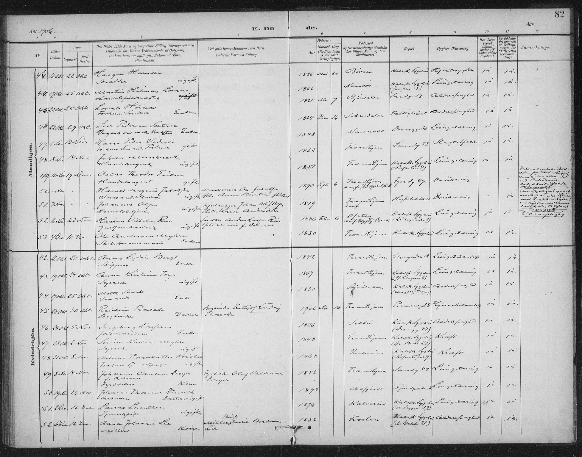 Ministerialprotokoller, klokkerbøker og fødselsregistre - Sør-Trøndelag, SAT/A-1456/602/L0123: Ministerialbok nr. 602A21, 1895-1910, s. 82