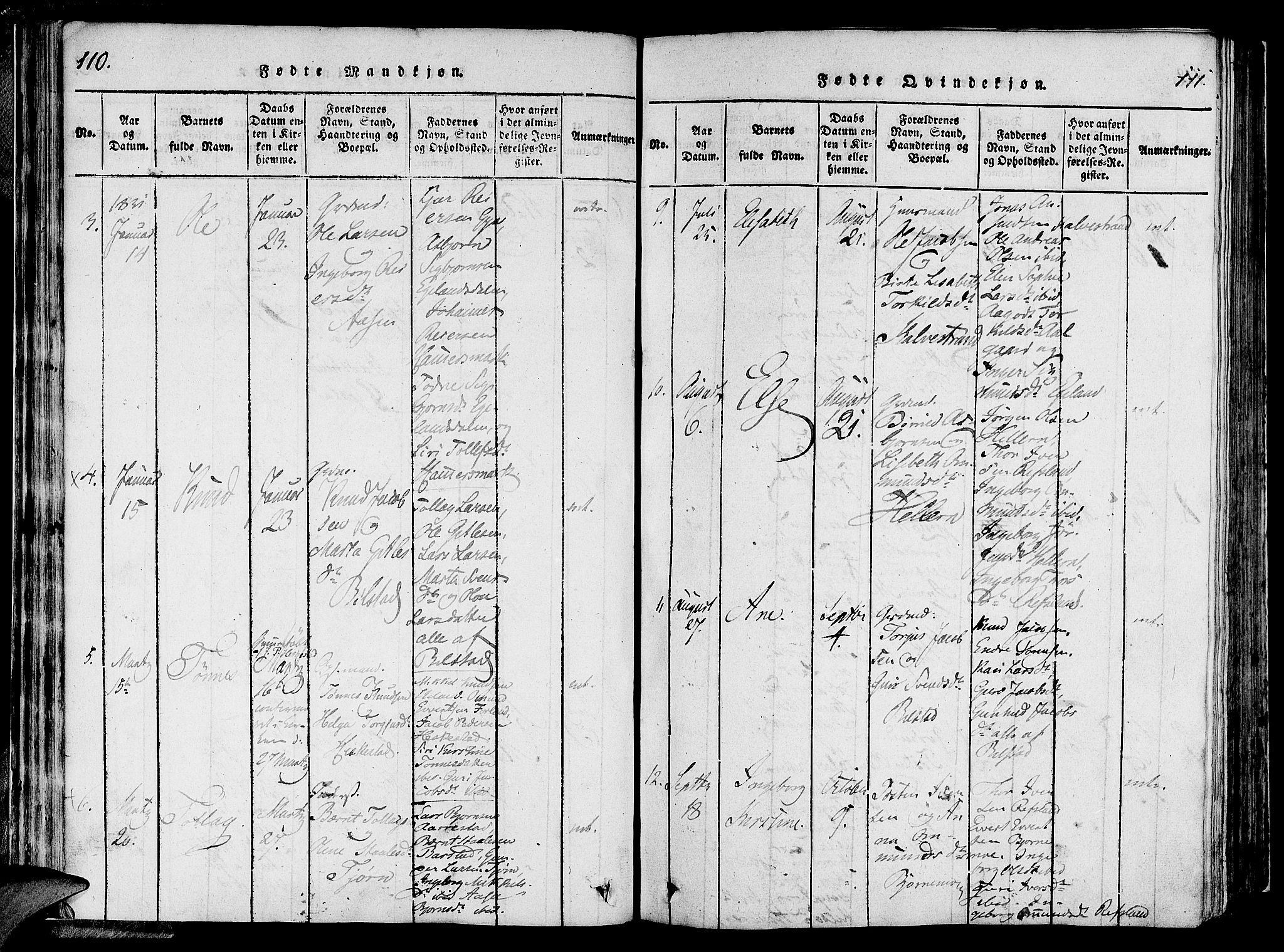 Lund sokneprestkontor, AV/SAST-A-101809/S06/L0006: Ministerialbok nr. A 6, 1816-1839, s. 110-111