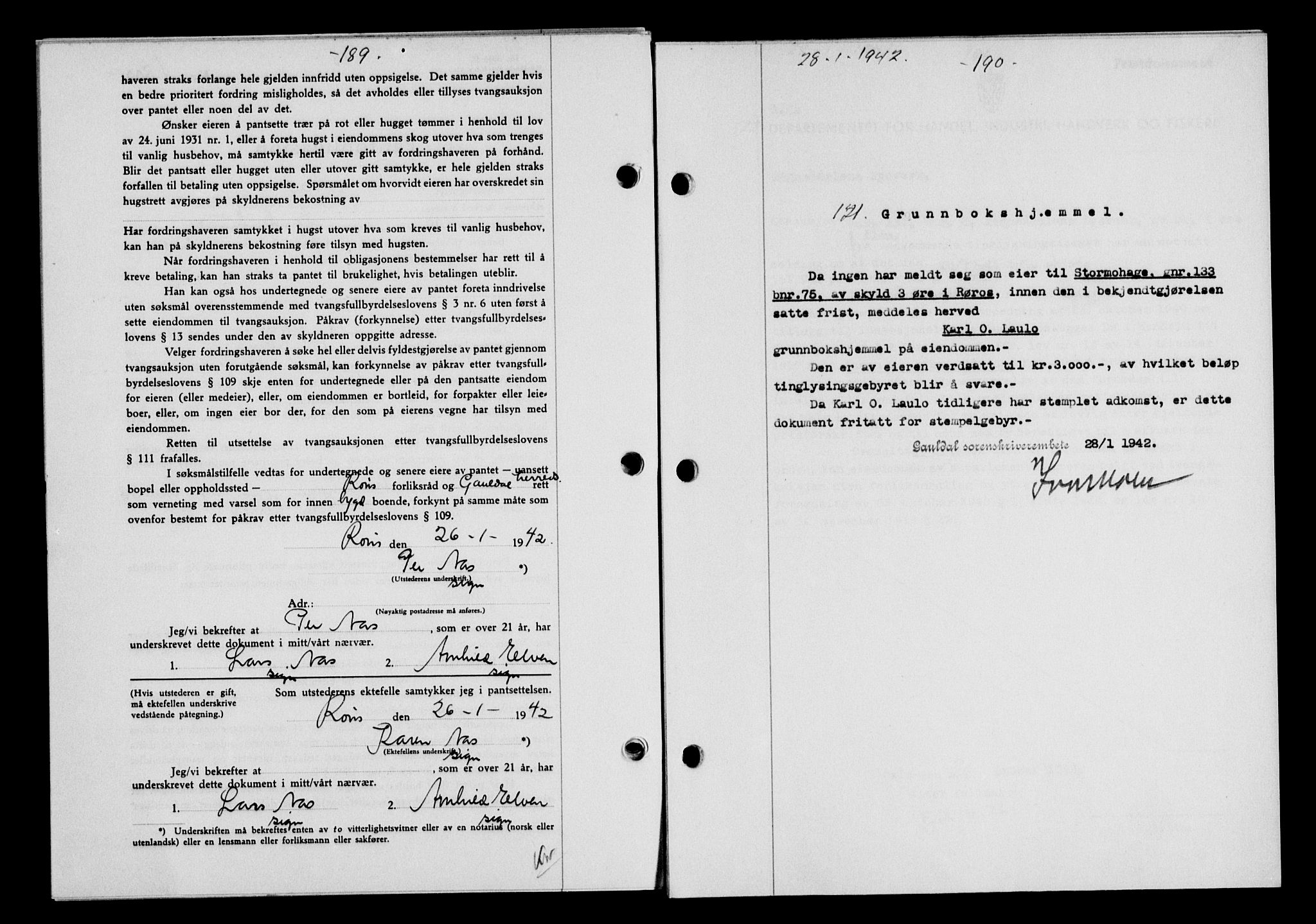 Gauldal sorenskriveri, SAT/A-0014/1/2/2C/L0054: Pantebok nr. 59, 1941-1942, Dagboknr: 121/1942
