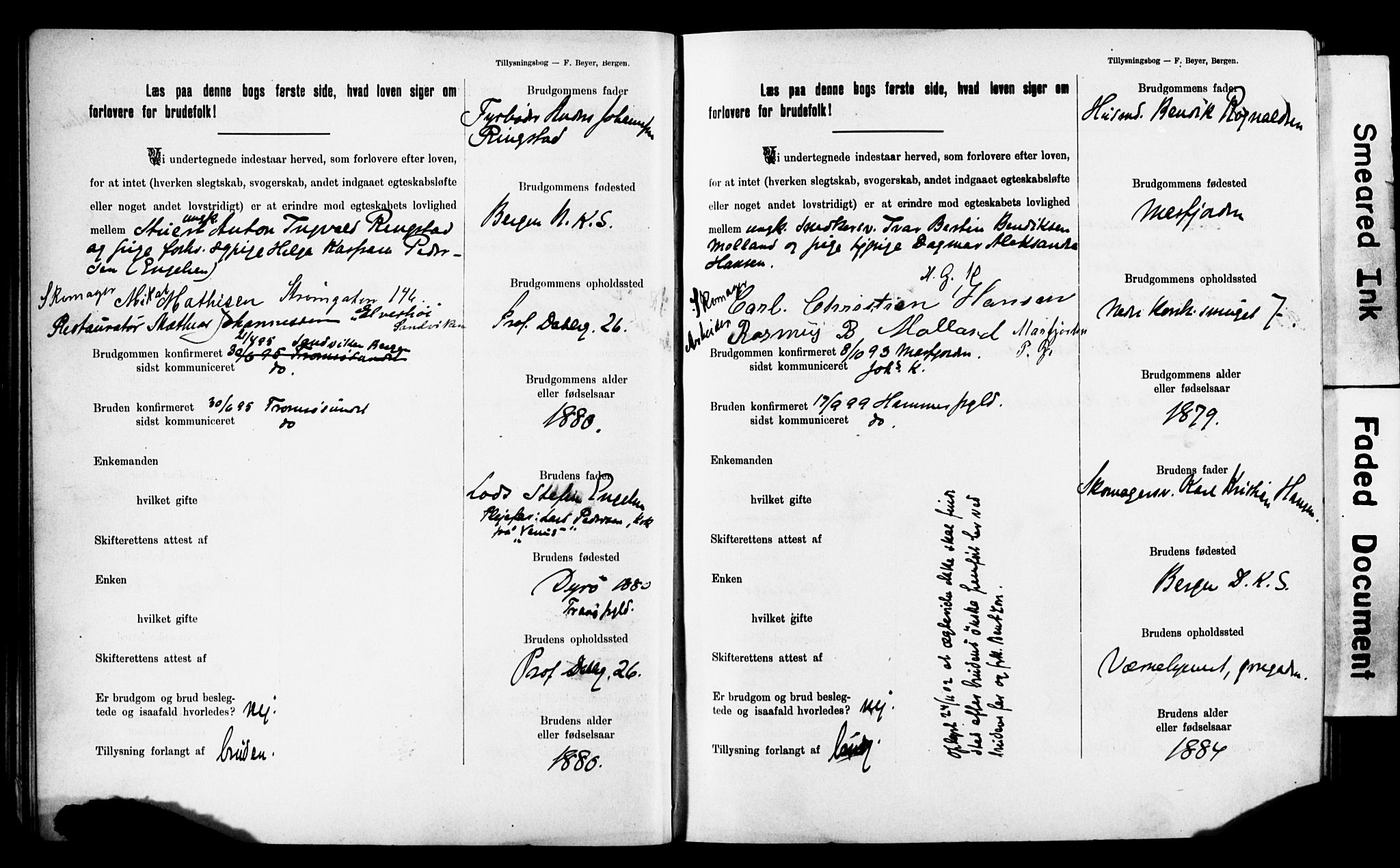 Mariakirken Sokneprestembete, AV/SAB-A-76901: Forlovererklæringer nr. II.5.2, 1901-1909, s. 39