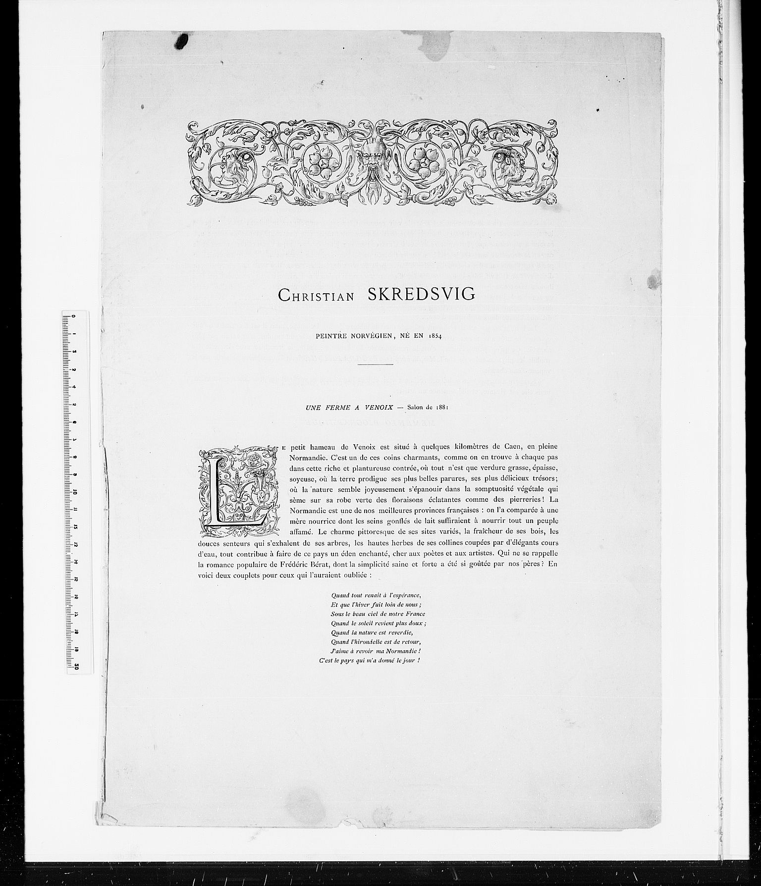 Skredsvig, Christian, AV/RA-PA-0353/E/L0007: Forskjellig materilae vedrørende Christian Skredsvigs kunst, 1881-1924