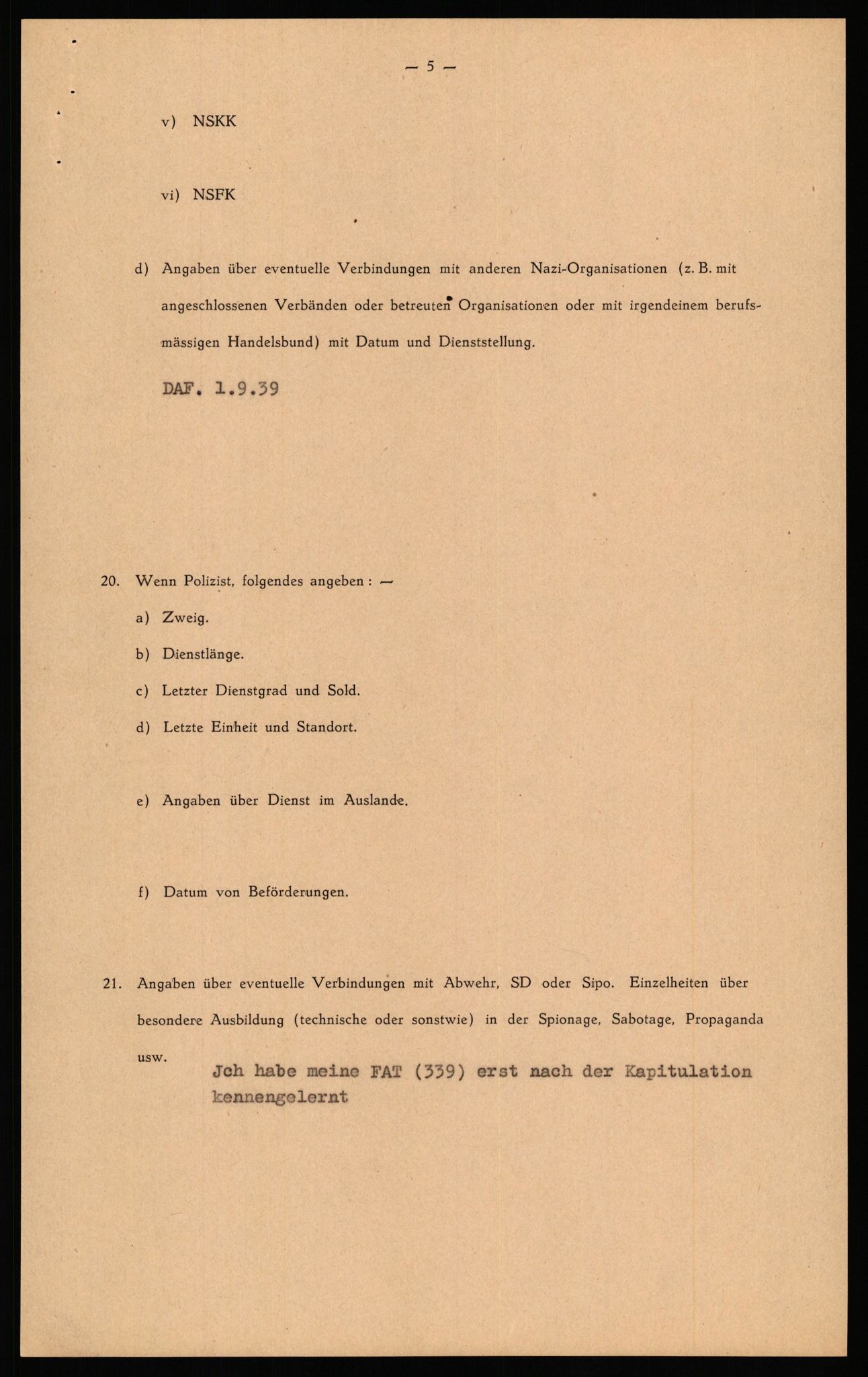 Forsvaret, Forsvarets overkommando II, AV/RA-RAFA-3915/D/Db/L0035: CI Questionaires. Tyske okkupasjonsstyrker i Norge. Tyskere., 1945-1946, s. 305