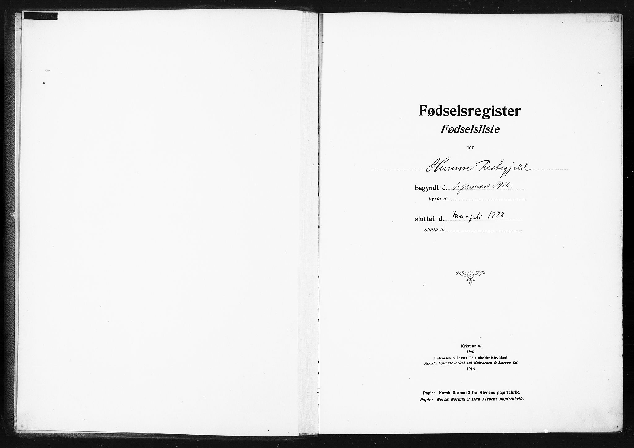 Hurum kirkebøker, AV/SAKO-A-229/J/Ja/L0001: Fødselsregister nr. 1, 1916-1928