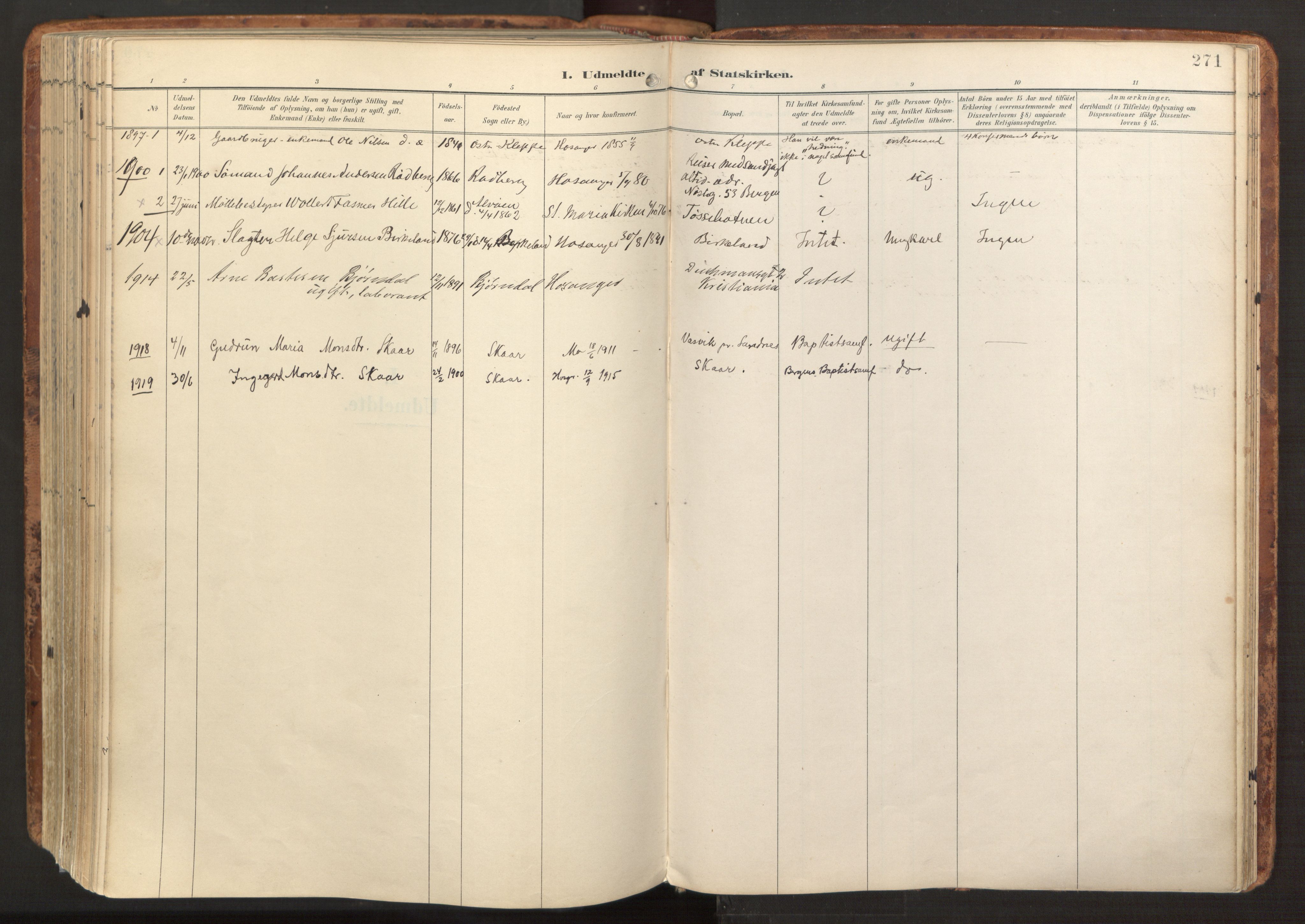 Hosanger sokneprestembete, AV/SAB-A-75801/H/Haa: Ministerialbok nr. B 2, 1897-1923, s. 271
