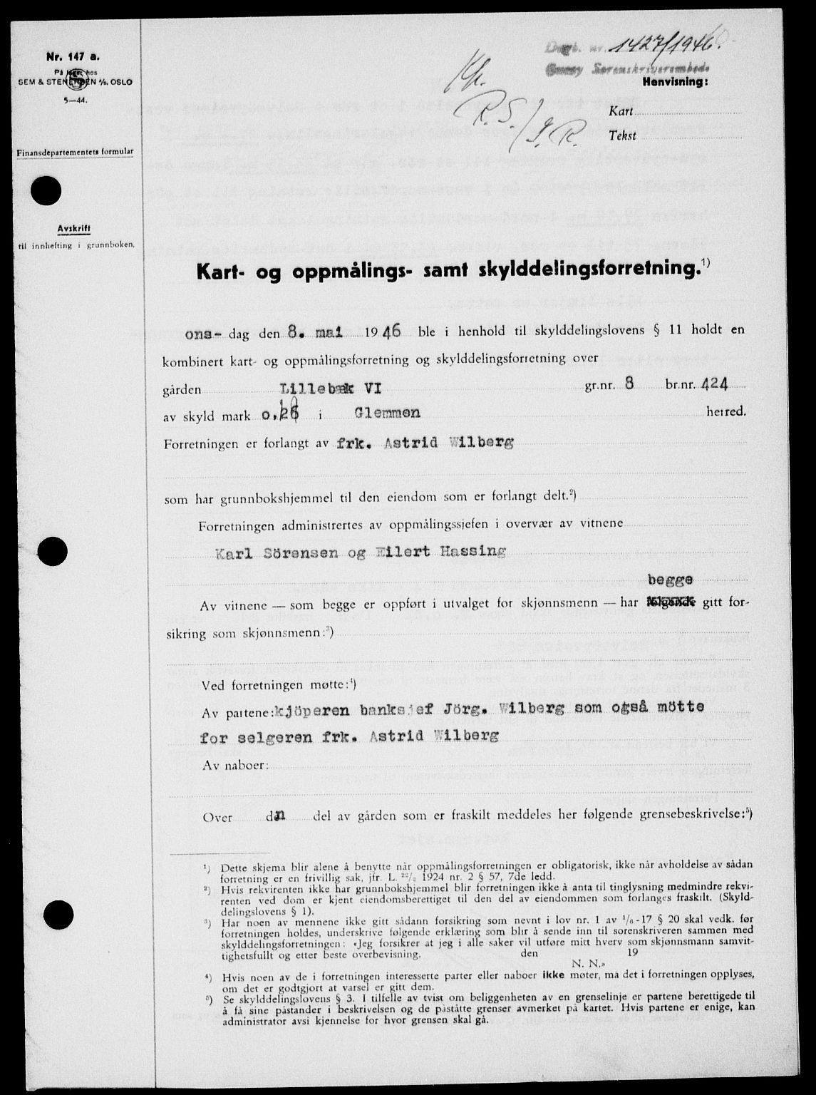 Onsøy sorenskriveri, SAO/A-10474/G/Ga/Gab/L0016: Pantebok nr. II A-16, 1946-1946, Dagboknr: 1427/1946