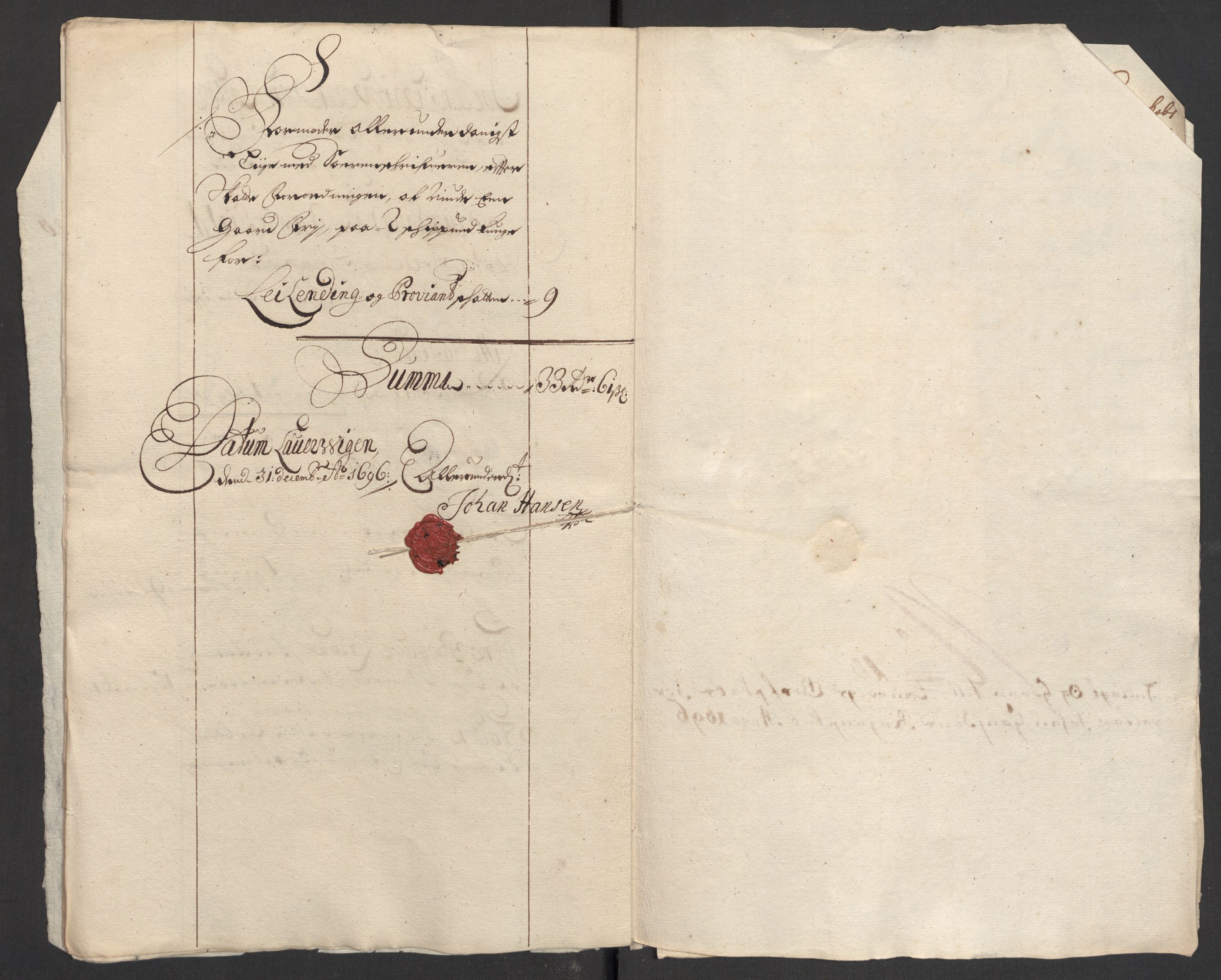 Rentekammeret inntil 1814, Reviderte regnskaper, Fogderegnskap, AV/RA-EA-4092/R33/L1975: Fogderegnskap Larvik grevskap, 1696-1697, s. 102