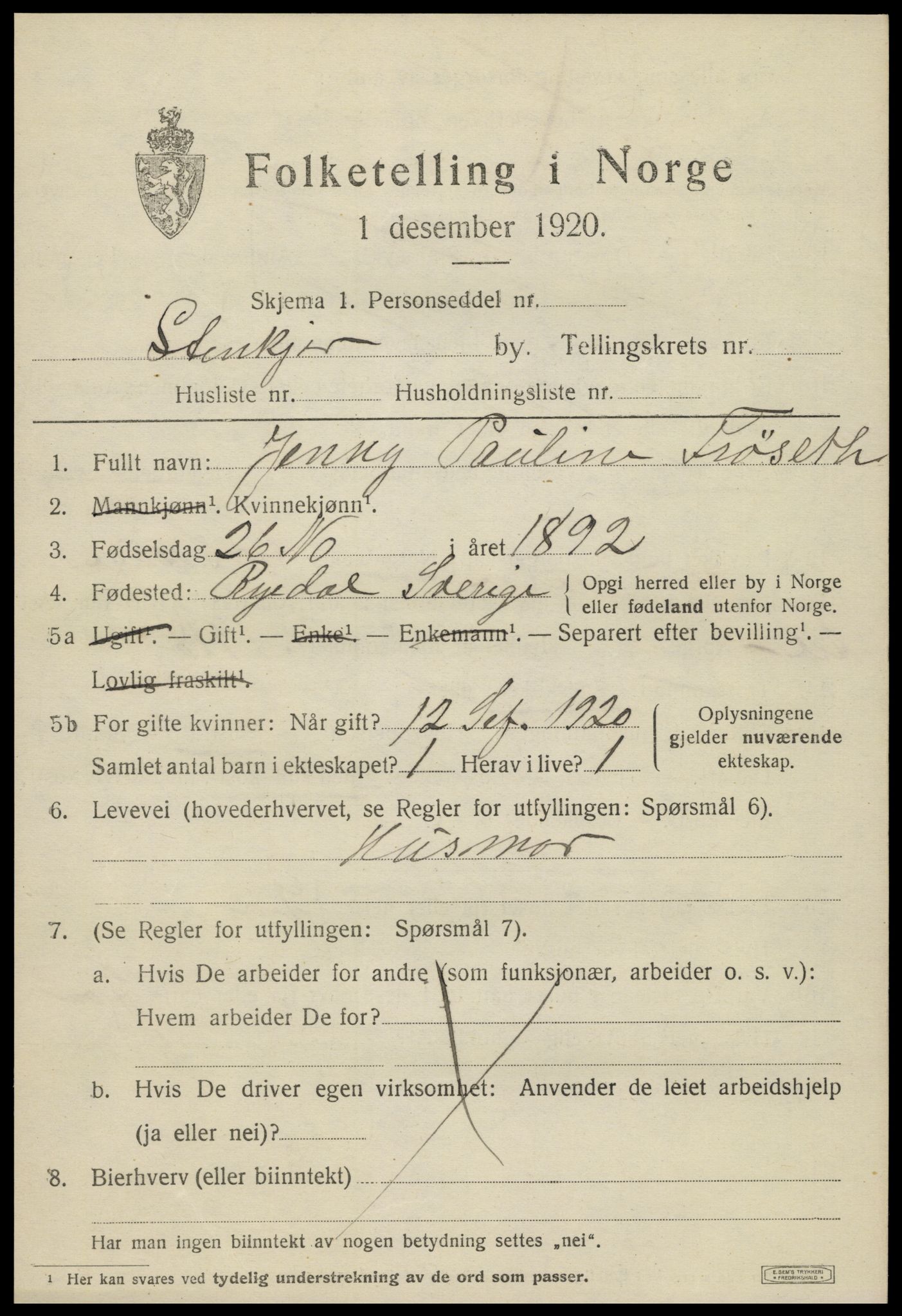 SAT, Folketelling 1920 for 1702 Steinkjer ladested, 1920, s. 6252