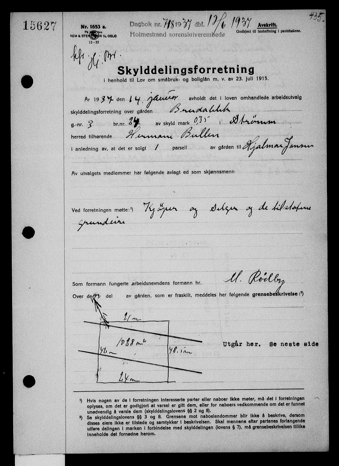 Holmestrand sorenskriveri, SAKO/A-67/G/Ga/Gaa/L0048: Pantebok nr. A-48, 1936-1937, Dagboknr: 718/1937