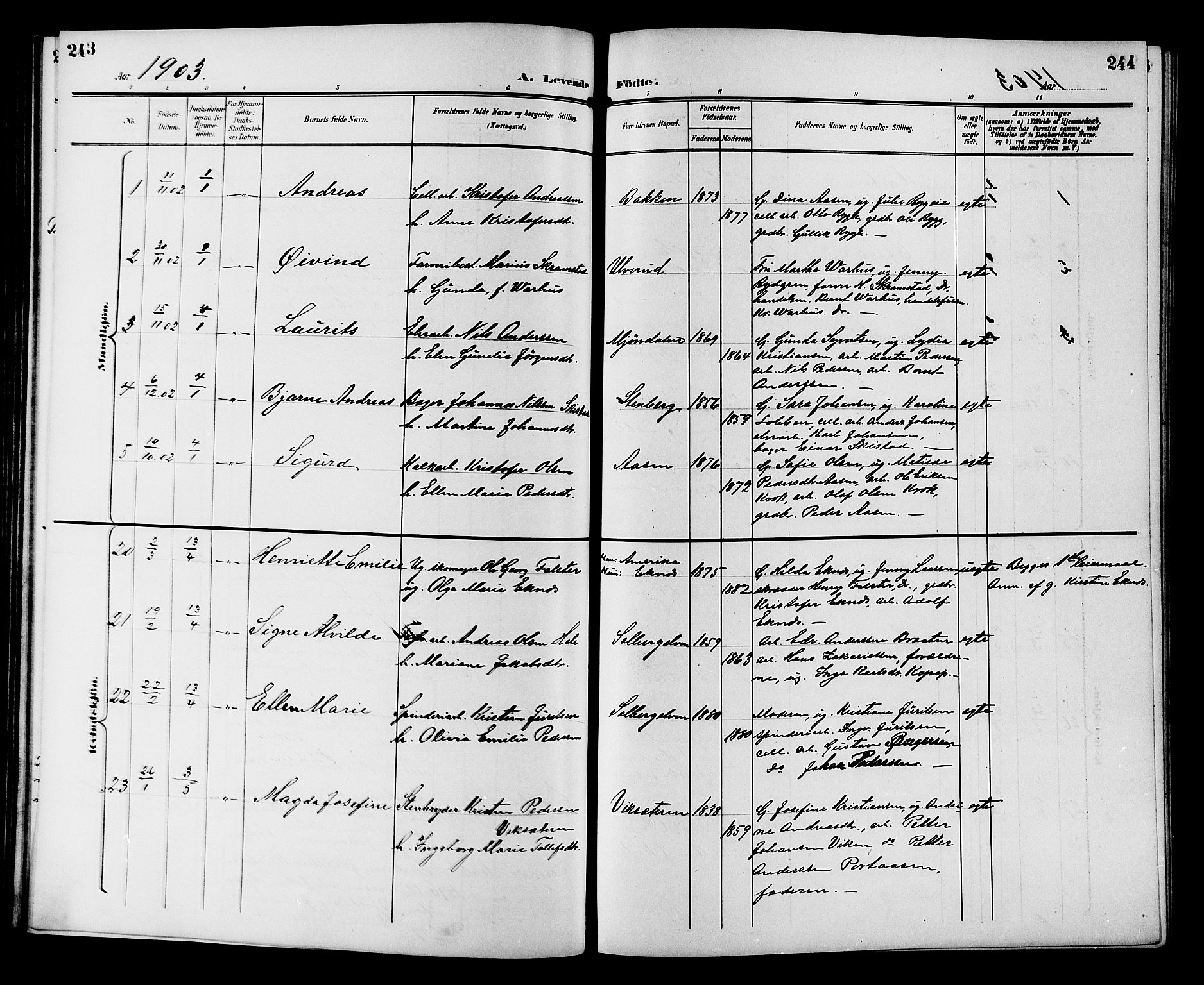 Nedre Eiker kirkebøker, AV/SAKO-A-612/G/Ga/L0003: Klokkerbok nr. 3, 1896-1905, s. 243-244