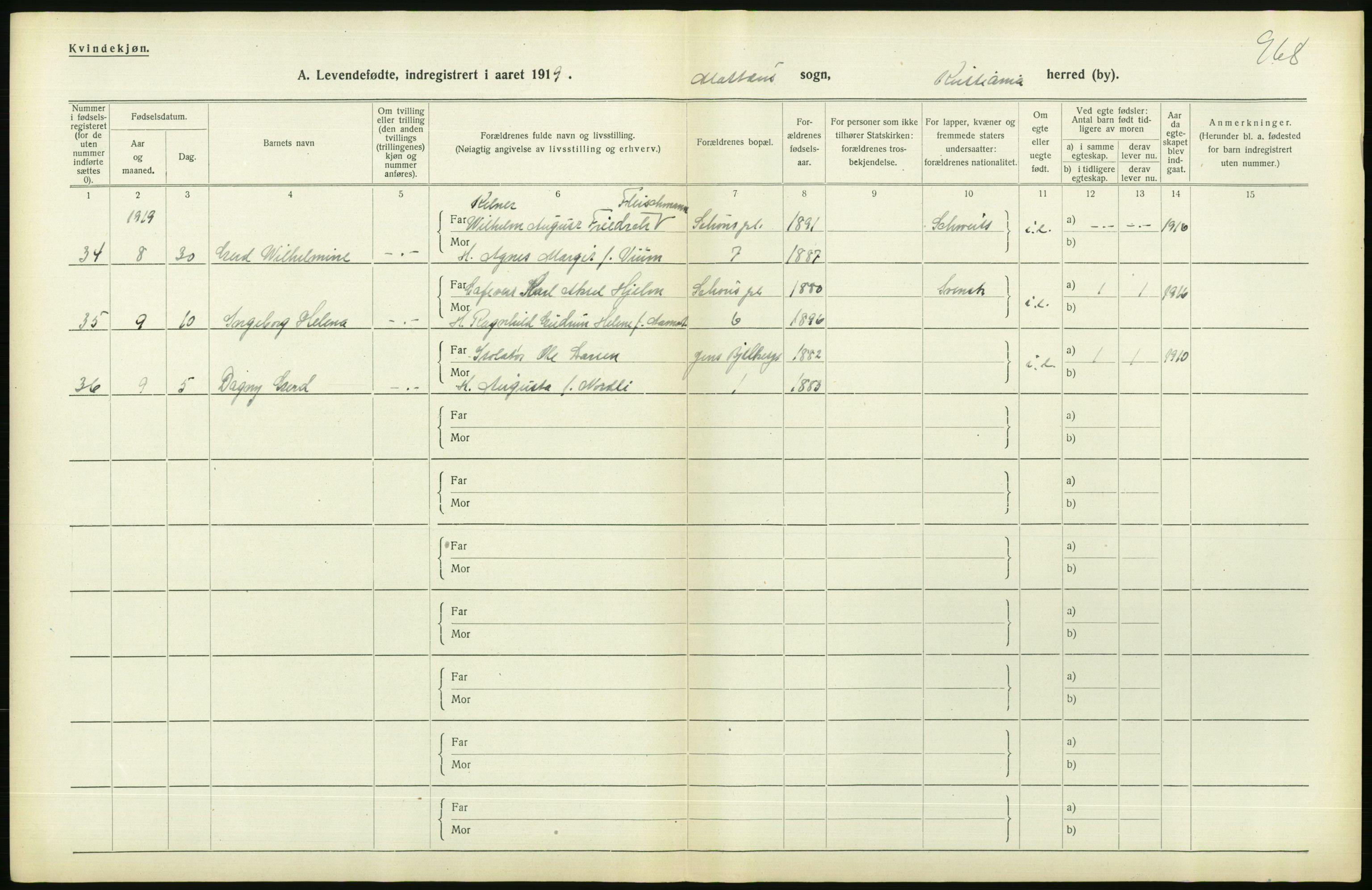 Statistisk sentralbyrå, Sosiodemografiske emner, Befolkning, AV/RA-S-2228/D/Df/Dfb/Dfbi/L0008: Kristiania: Levendefødte menn og kvinner., 1919