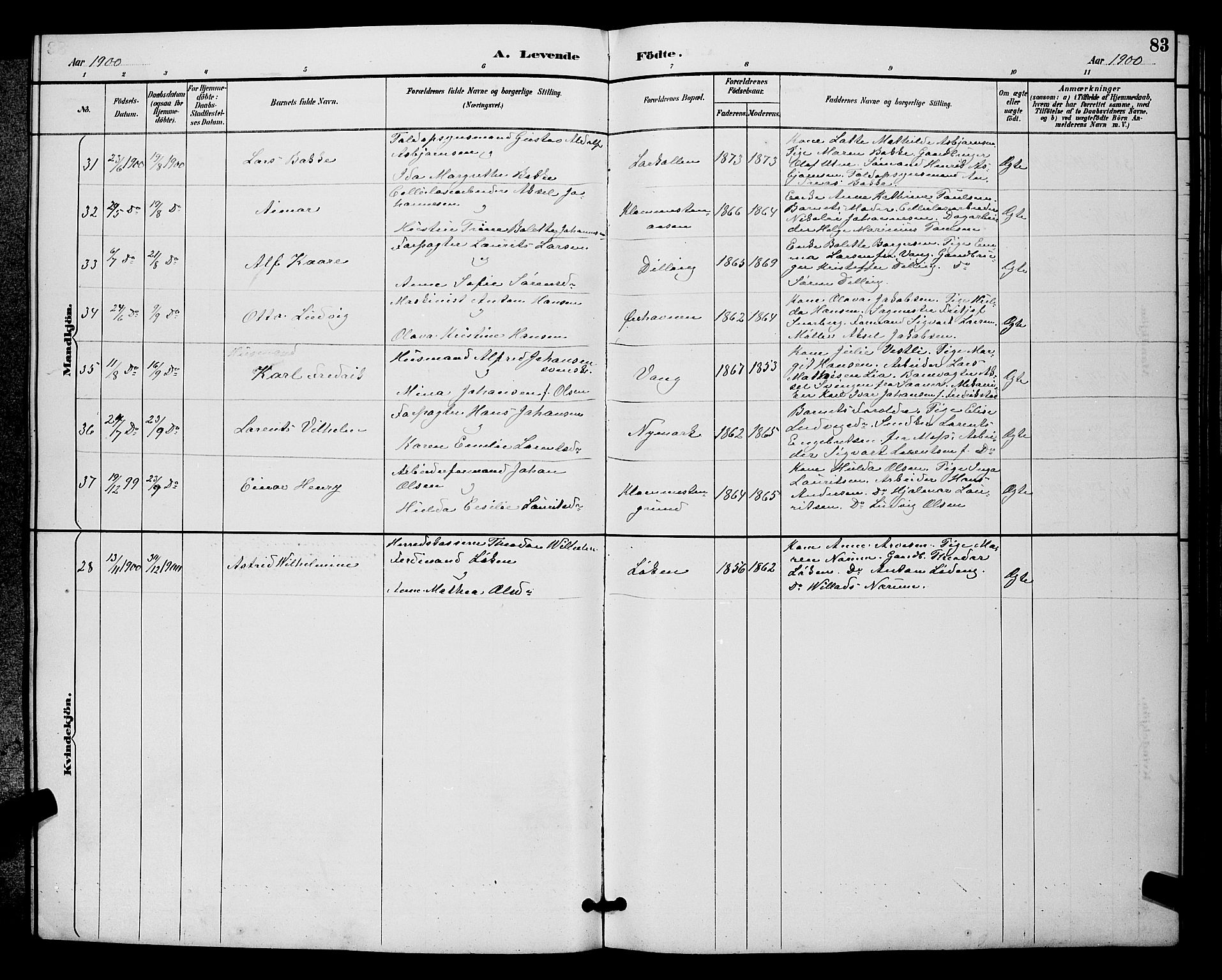 Rygge prestekontor Kirkebøker, AV/SAO-A-10084b/G/Ga/L0002: Klokkerbok nr. 2, 1887-1905, s. 83