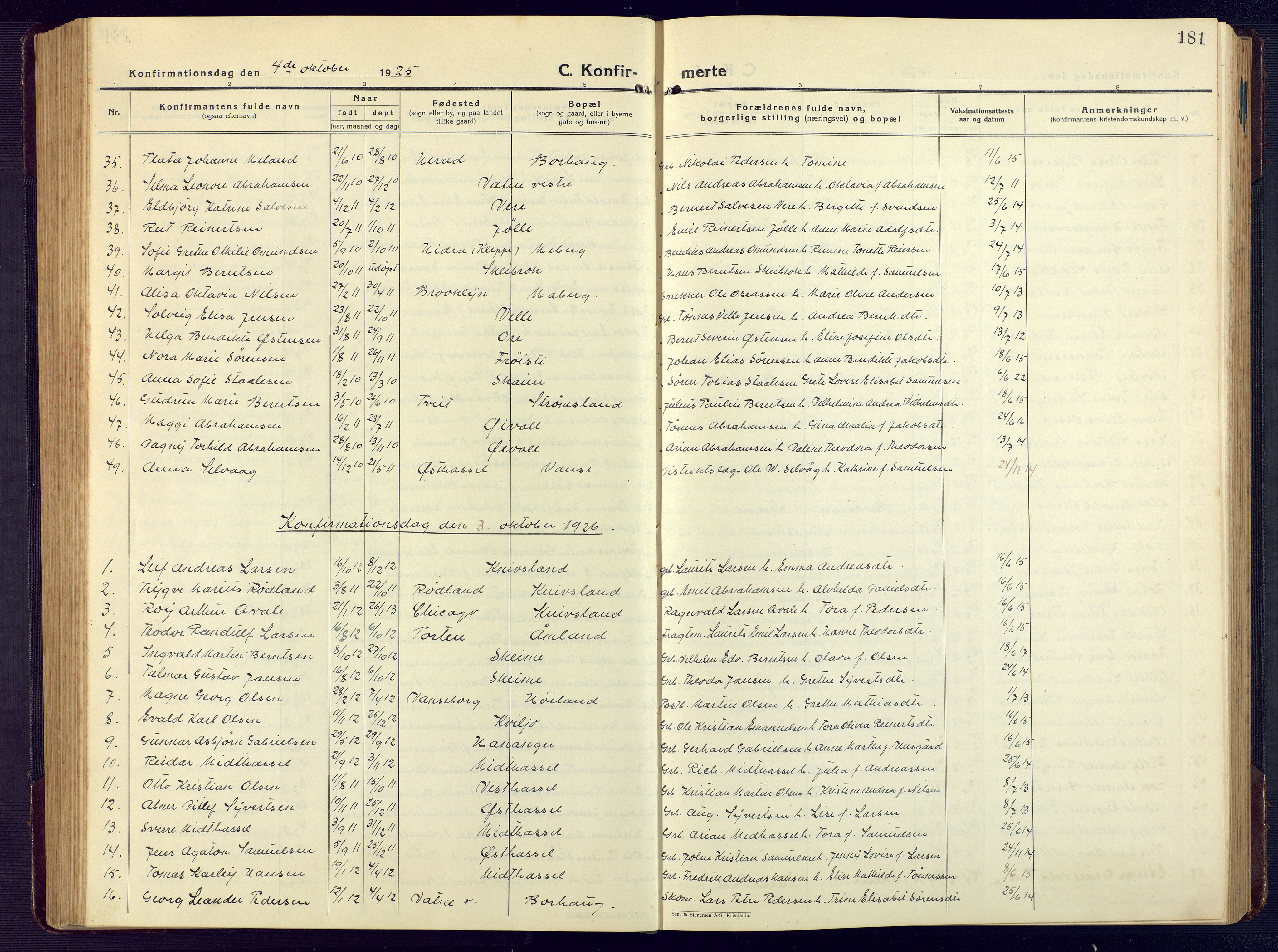 Lista sokneprestkontor, SAK/1111-0027/F/Fb/L0006: Klokkerbok nr. B 6, 1924-1947, s. 181
