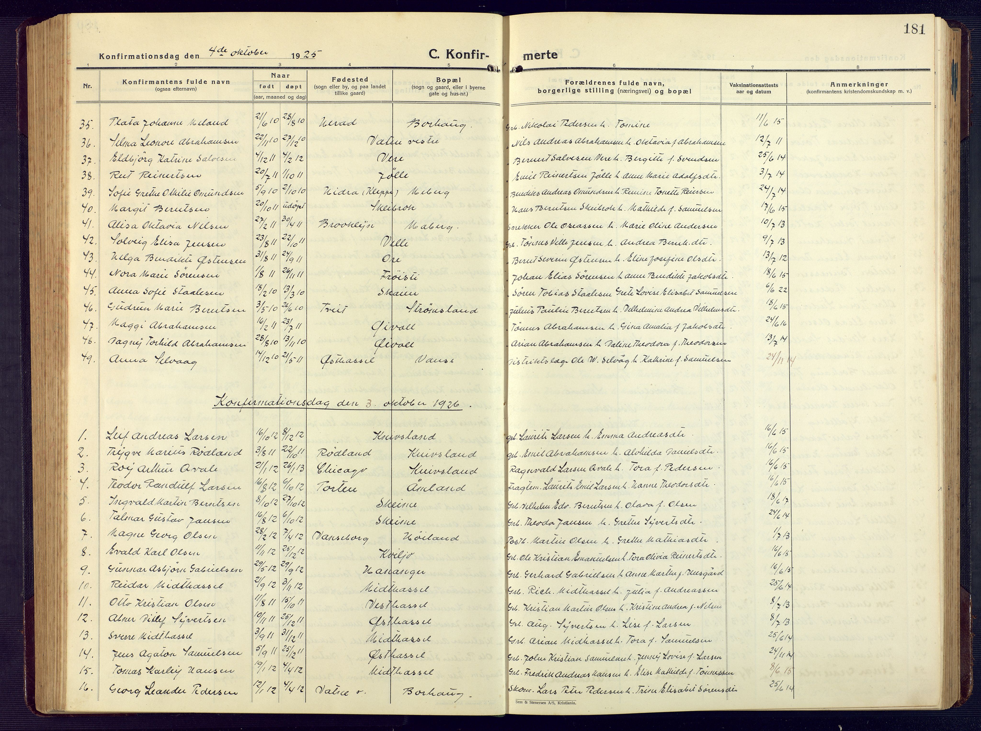 Lista sokneprestkontor, AV/SAK-1111-0027/F/Fb/L0006: Klokkerbok nr. B 6, 1924-1947, s. 181