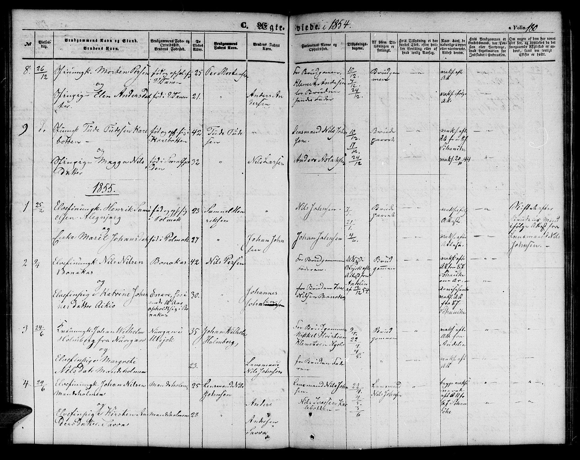 Tana sokneprestkontor, AV/SATØ-S-1334/H/Hb/L0001klokker: Klokkerbok nr. 1 /1, 1853-1867, s. 180