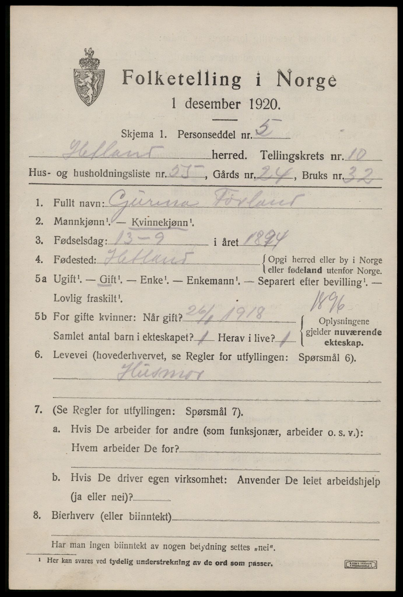 SAST, Folketelling 1920 for 1126 Hetland herred, 1920, s. 19703