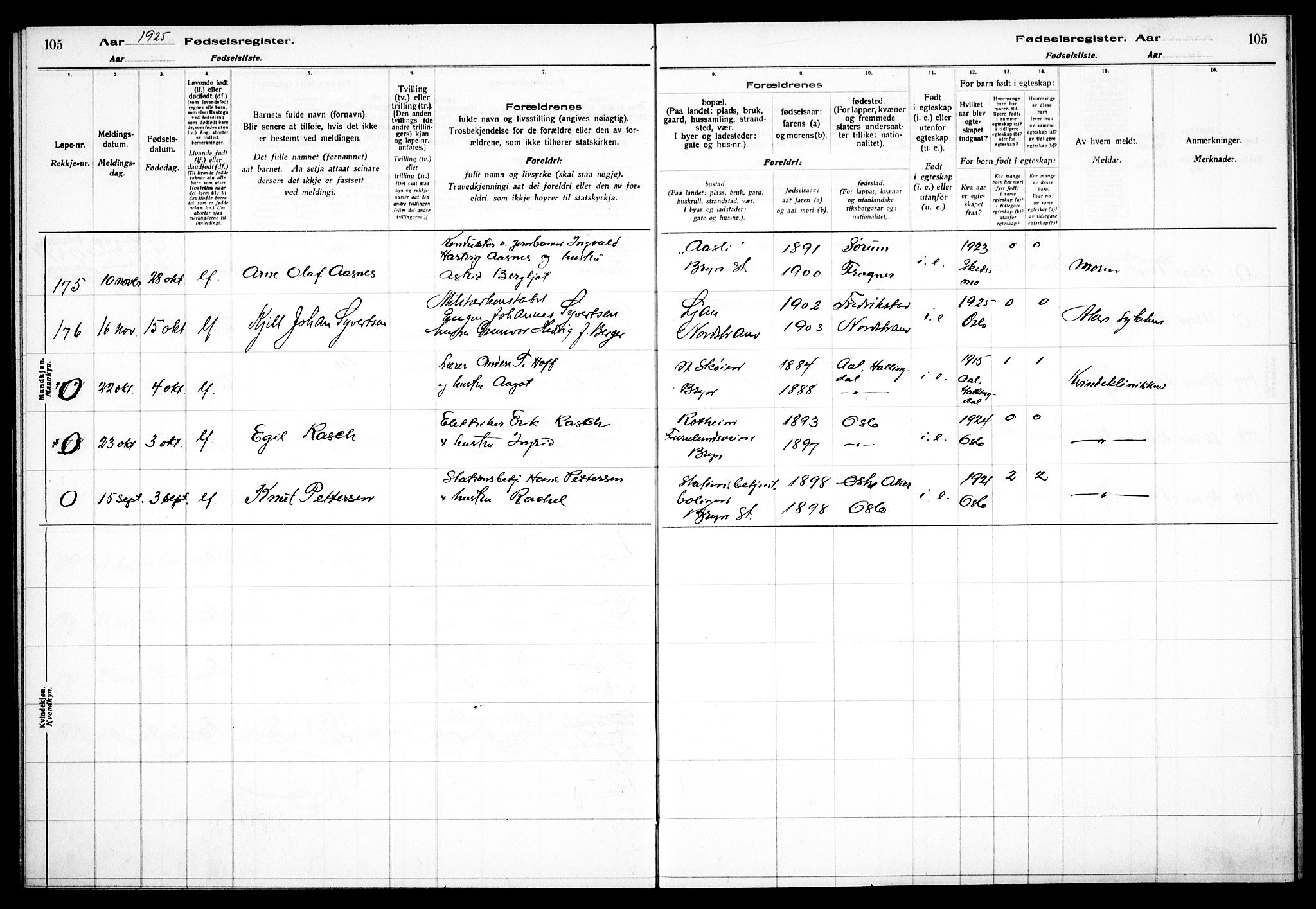 Østre Aker prestekontor Kirkebøker, AV/SAO-A-10840/J/Ja/L0002: Fødselsregister nr. I 2, 1923-1927, s. 105