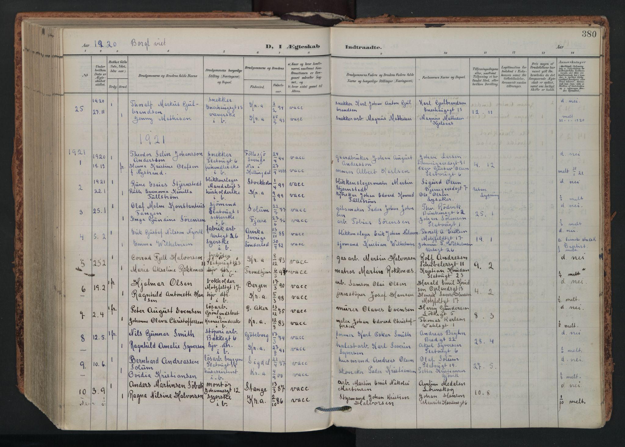 Grønland prestekontor Kirkebøker, AV/SAO-A-10848/F/Fa/L0017: Ministerialbok nr. 17, 1906-1934, s. 380