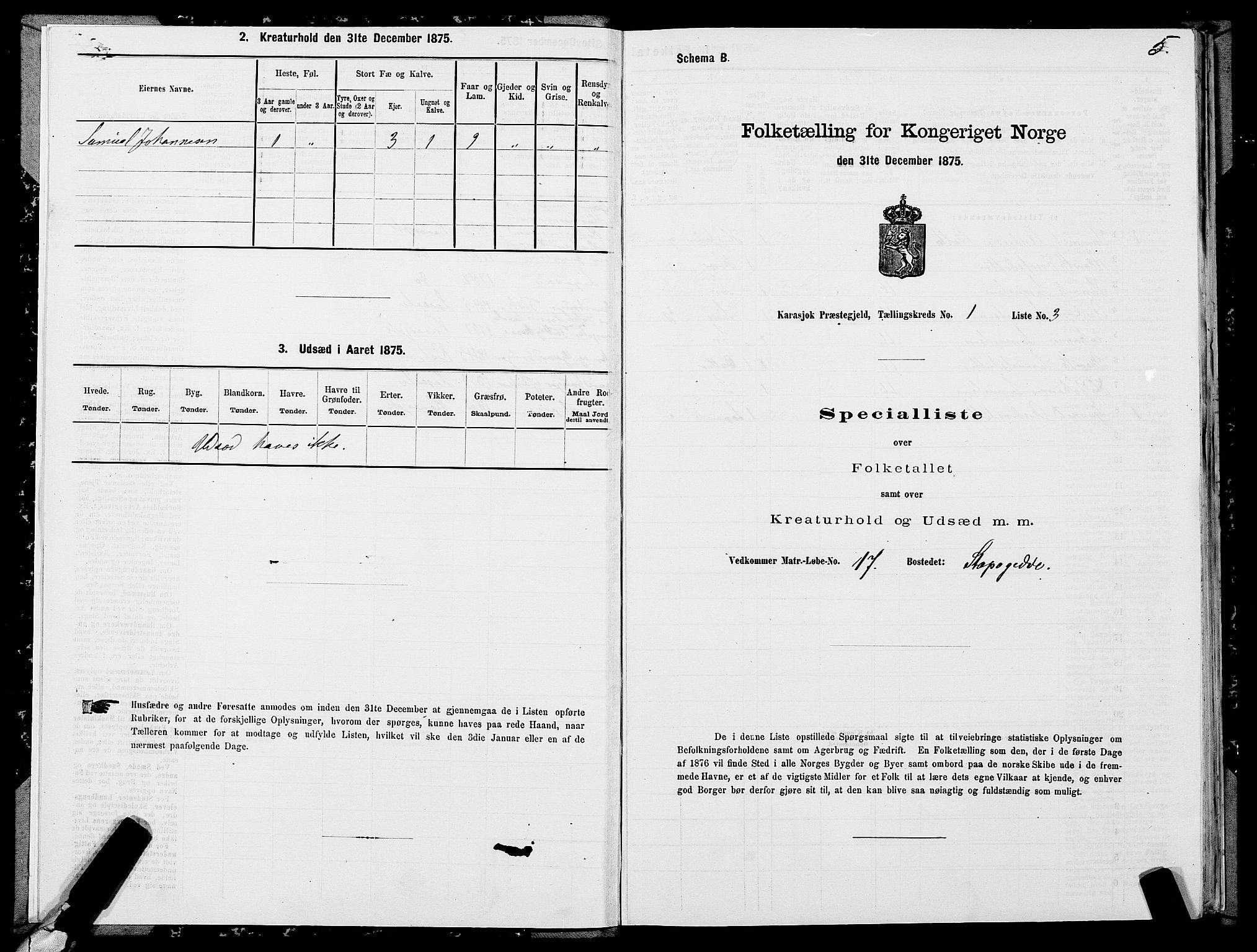 SATØ, Folketelling 1875 for 2021P Karasjok prestegjeld, 1875, s. 1005