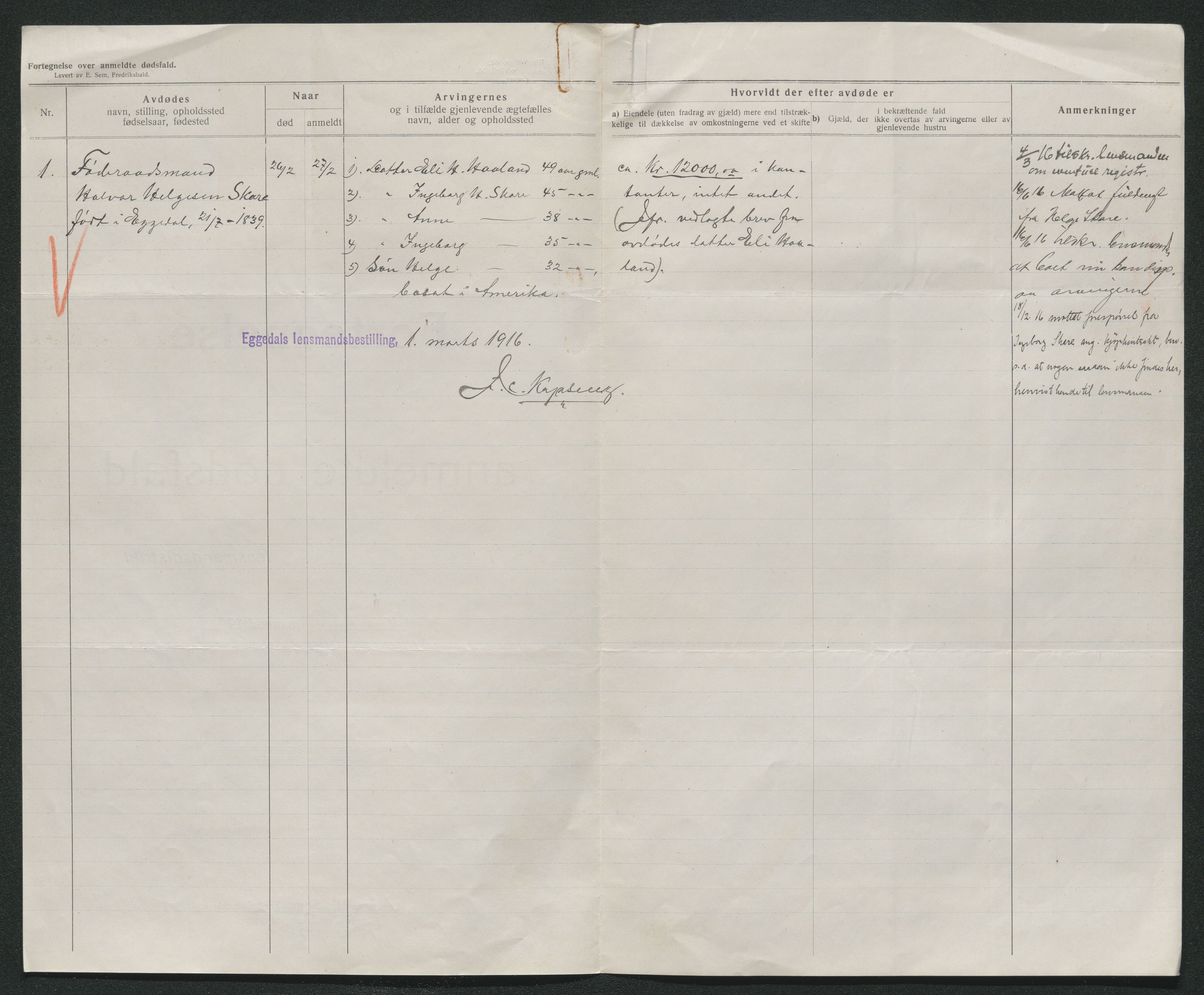 Eiker, Modum og Sigdal sorenskriveri, AV/SAKO-A-123/H/Ha/Hab/L0038: Dødsfallsmeldinger, 1916-1917, s. 279