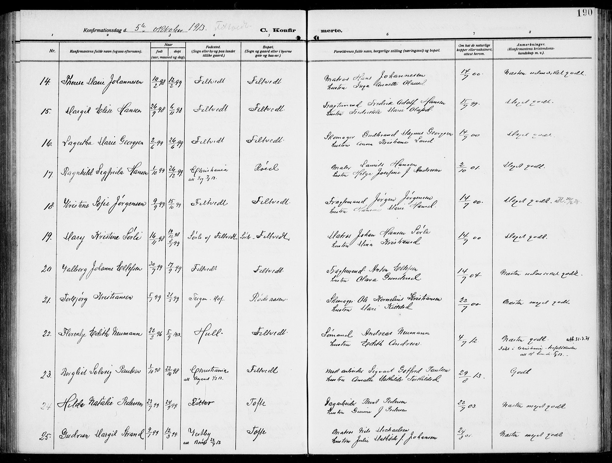 Hurum kirkebøker, AV/SAKO-A-229/F/Fa/L0016: Ministerialbok nr. 16, 1899-1918, s. 190