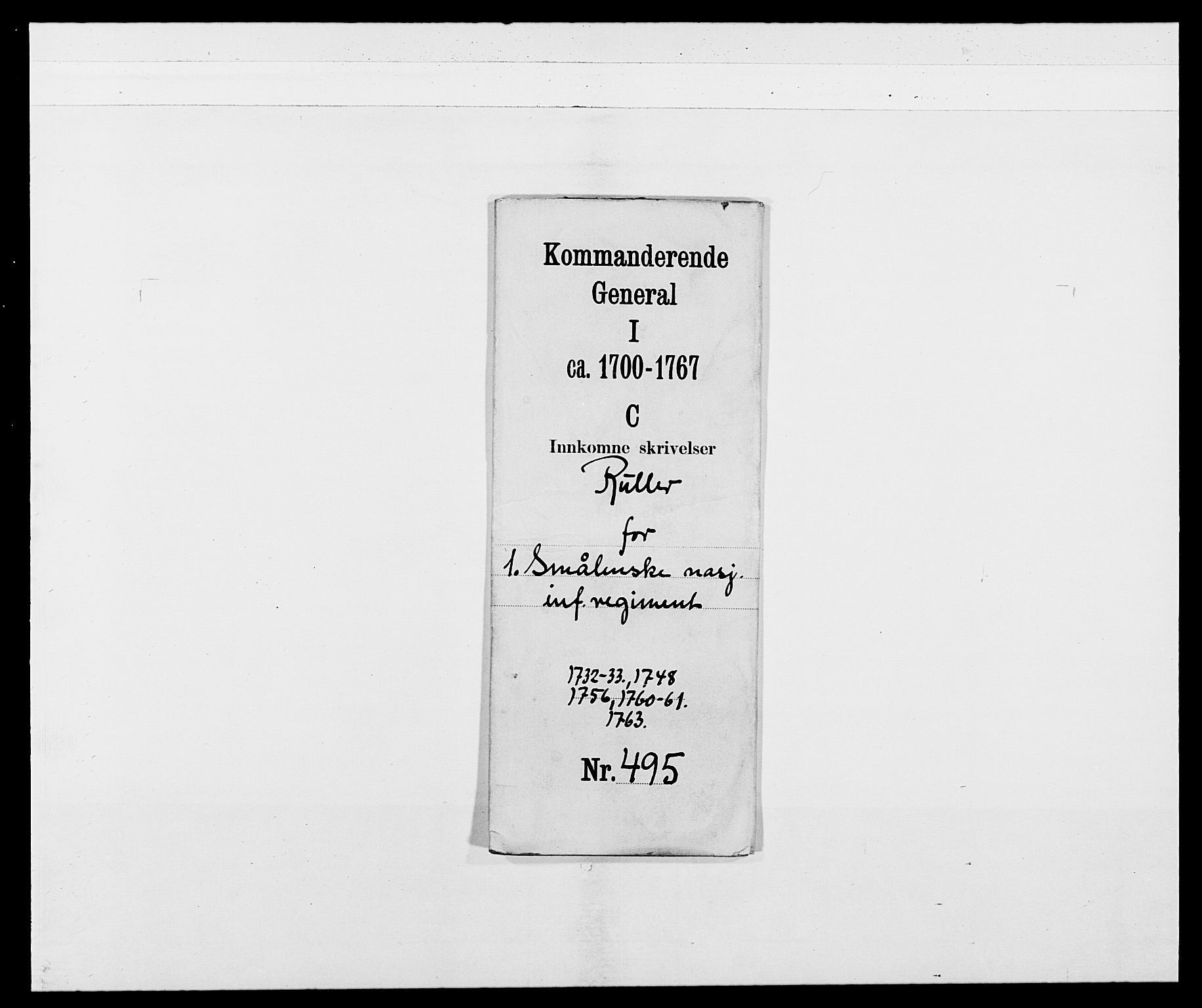Kommanderende general (KG I) med Det norske krigsdirektorium, AV/RA-EA-5419/E/Ea/L0495: 1. Smålenske regiment, 1732-1763, s. 9