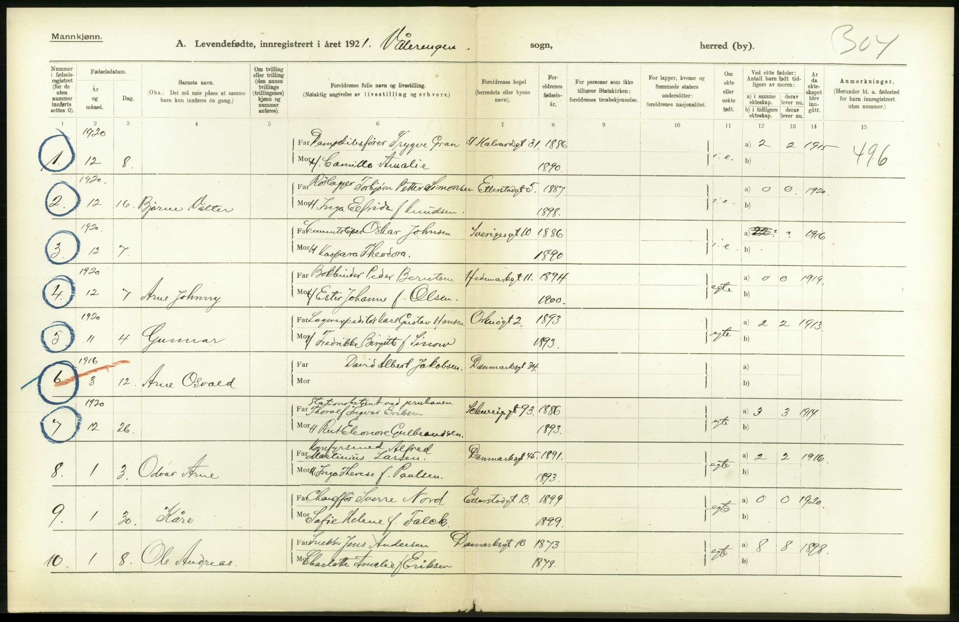 Statistisk sentralbyrå, Sosiodemografiske emner, Befolkning, AV/RA-S-2228/D/Df/Dfc/Dfca/L0009: Kristiania: Levendefødte menn og kvinner., 1921, s. 162