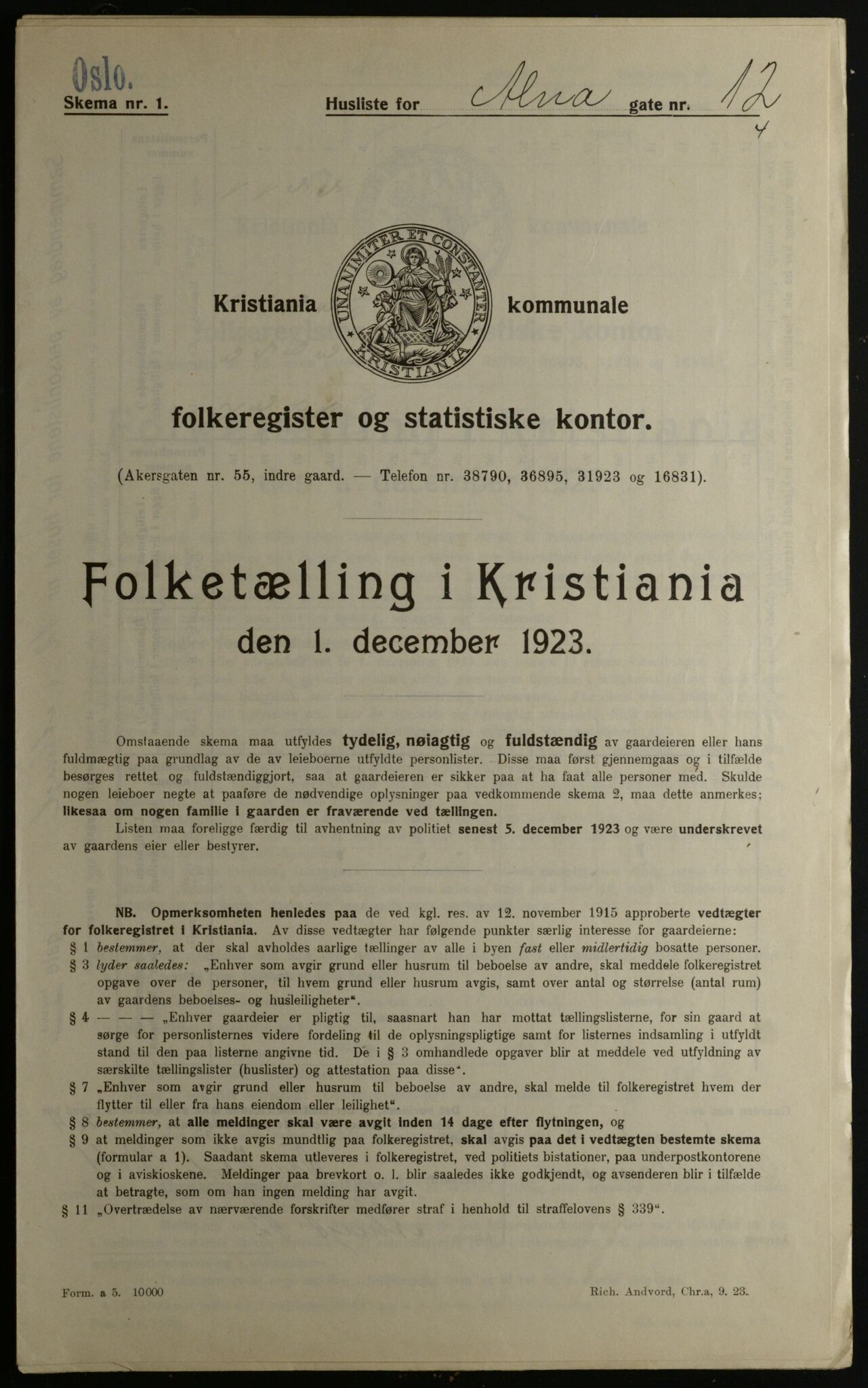 OBA, Kommunal folketelling 1.12.1923 for Kristiania, 1923, s. 1440