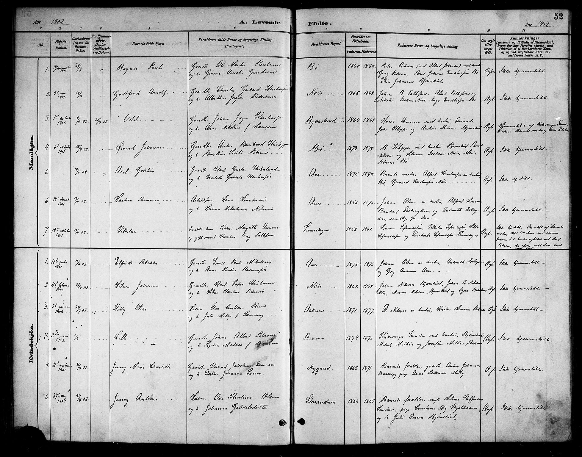 Ministerialprotokoller, klokkerbøker og fødselsregistre - Nordland, AV/SAT-A-1459/898/L1427: Klokkerbok nr. 898C02, 1887-1917, s. 52