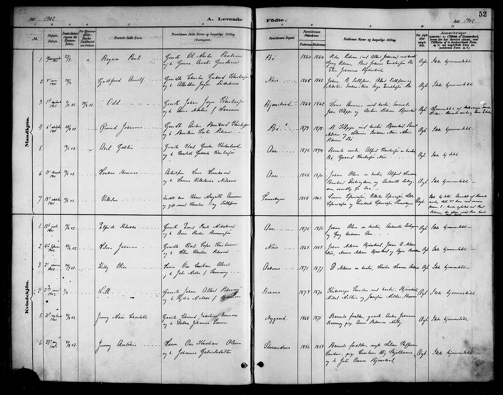 Ministerialprotokoller, klokkerbøker og fødselsregistre - Nordland, SAT/A-1459/898/L1427: Klokkerbok nr. 898C02, 1887-1917, s. 52