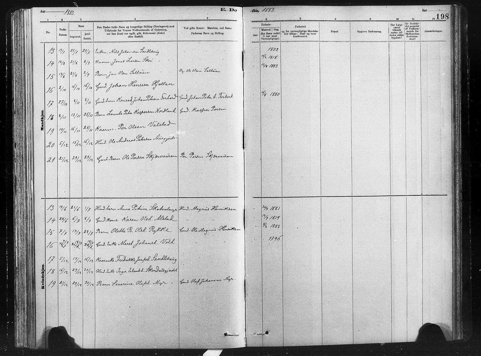 Ministerialprotokoller, klokkerbøker og fødselsregistre - Nord-Trøndelag, SAT/A-1458/712/L0103: Klokkerbok nr. 712C01, 1878-1917, s. 198