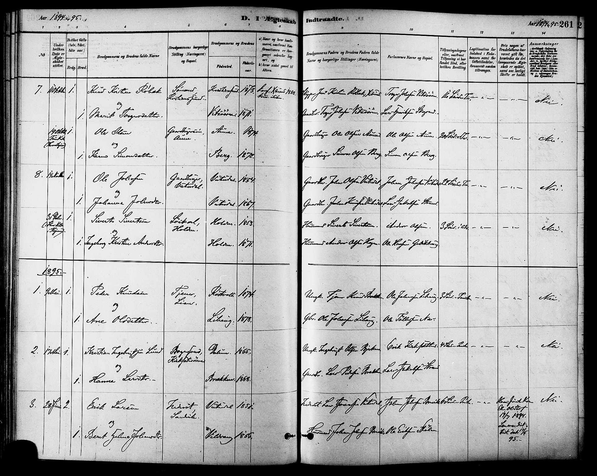 Ministerialprotokoller, klokkerbøker og fødselsregistre - Sør-Trøndelag, AV/SAT-A-1456/630/L0496: Ministerialbok nr. 630A09, 1879-1895, s. 261