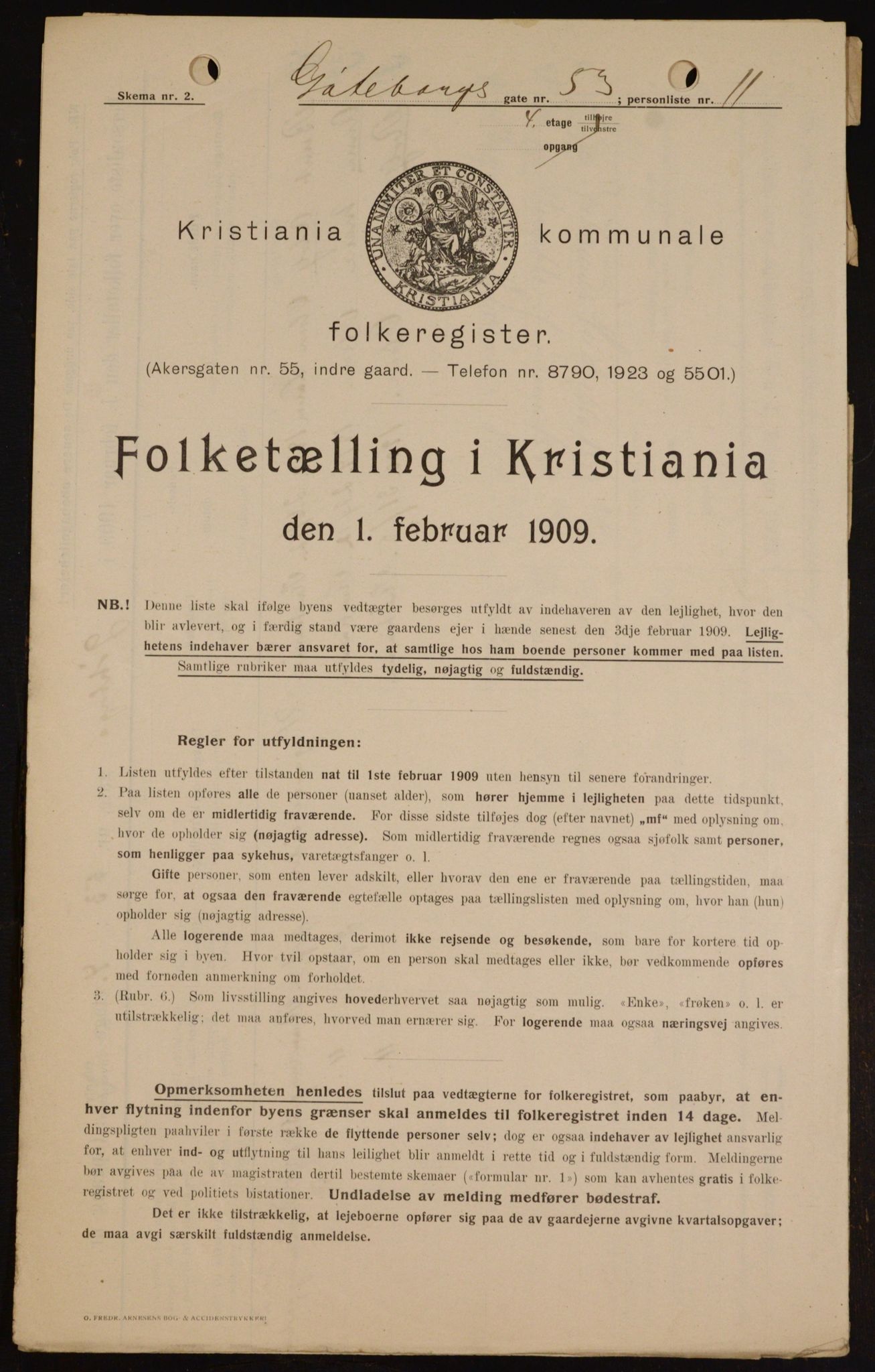 OBA, Kommunal folketelling 1.2.1909 for Kristiania kjøpstad, 1909, s. 30291