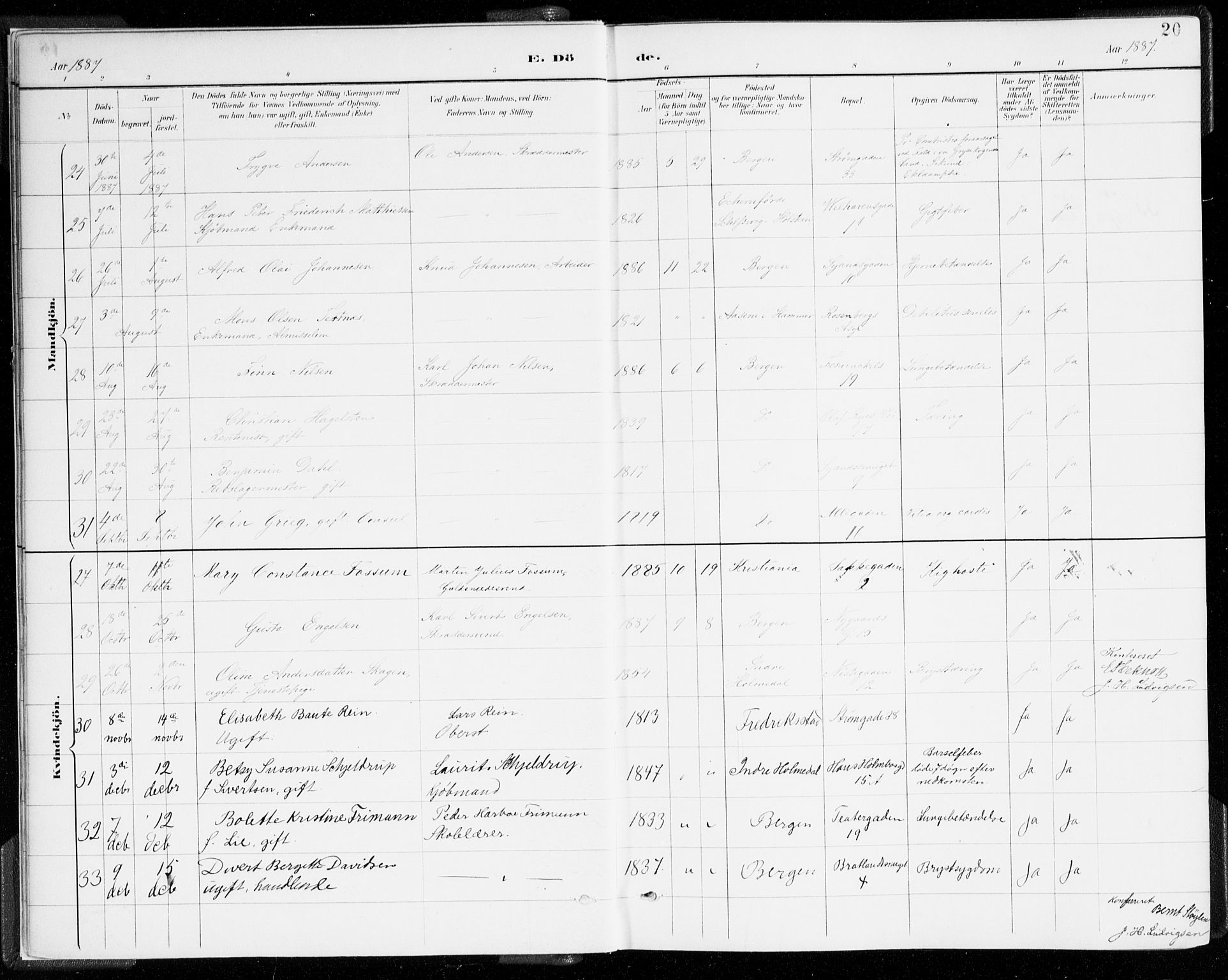Johanneskirken sokneprestembete, AV/SAB-A-76001/H/Haa/L0019: Ministerialbok nr. E 1, 1885-1915, s. 20