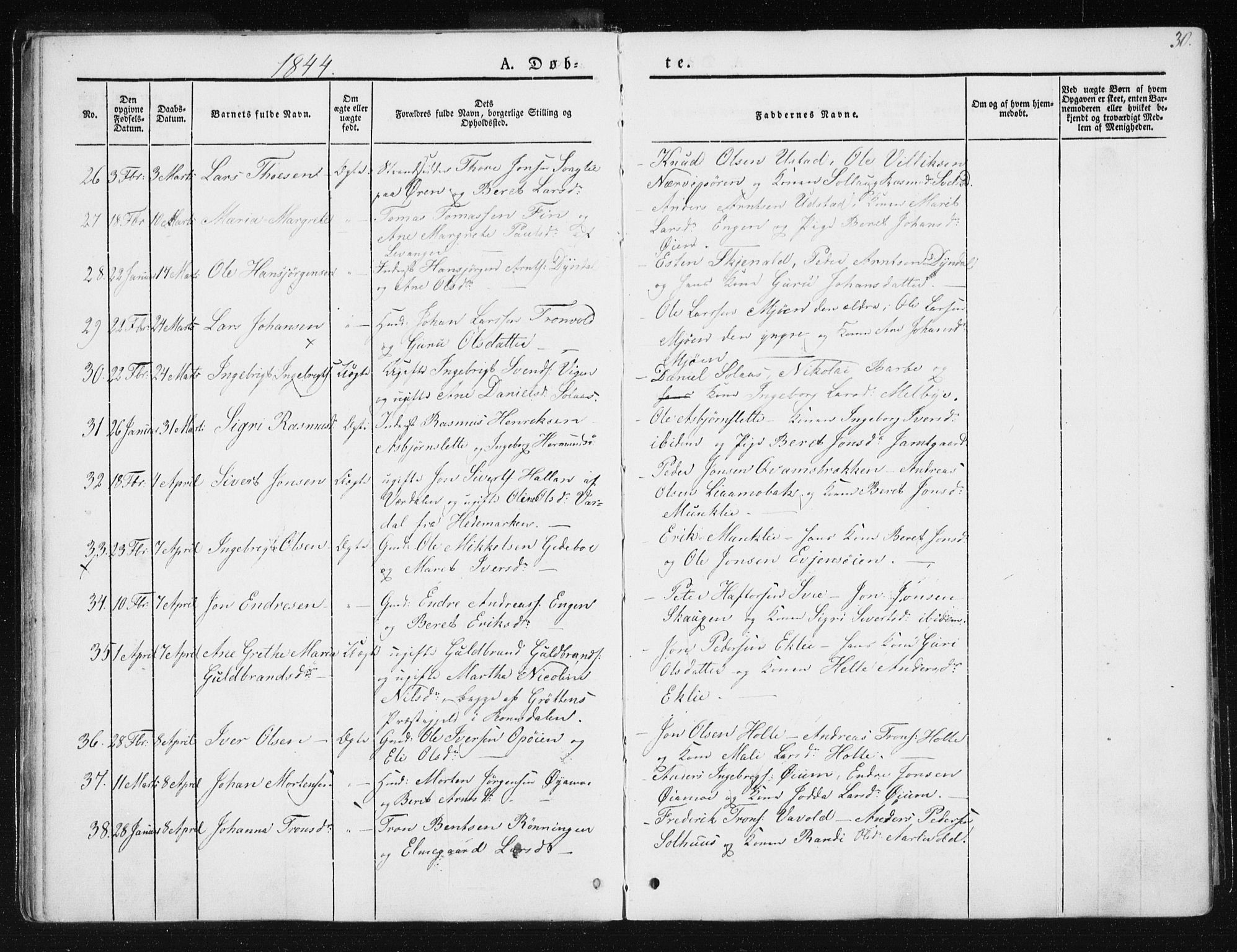 Ministerialprotokoller, klokkerbøker og fødselsregistre - Sør-Trøndelag, SAT/A-1456/668/L0805: Ministerialbok nr. 668A05, 1840-1853, s. 30