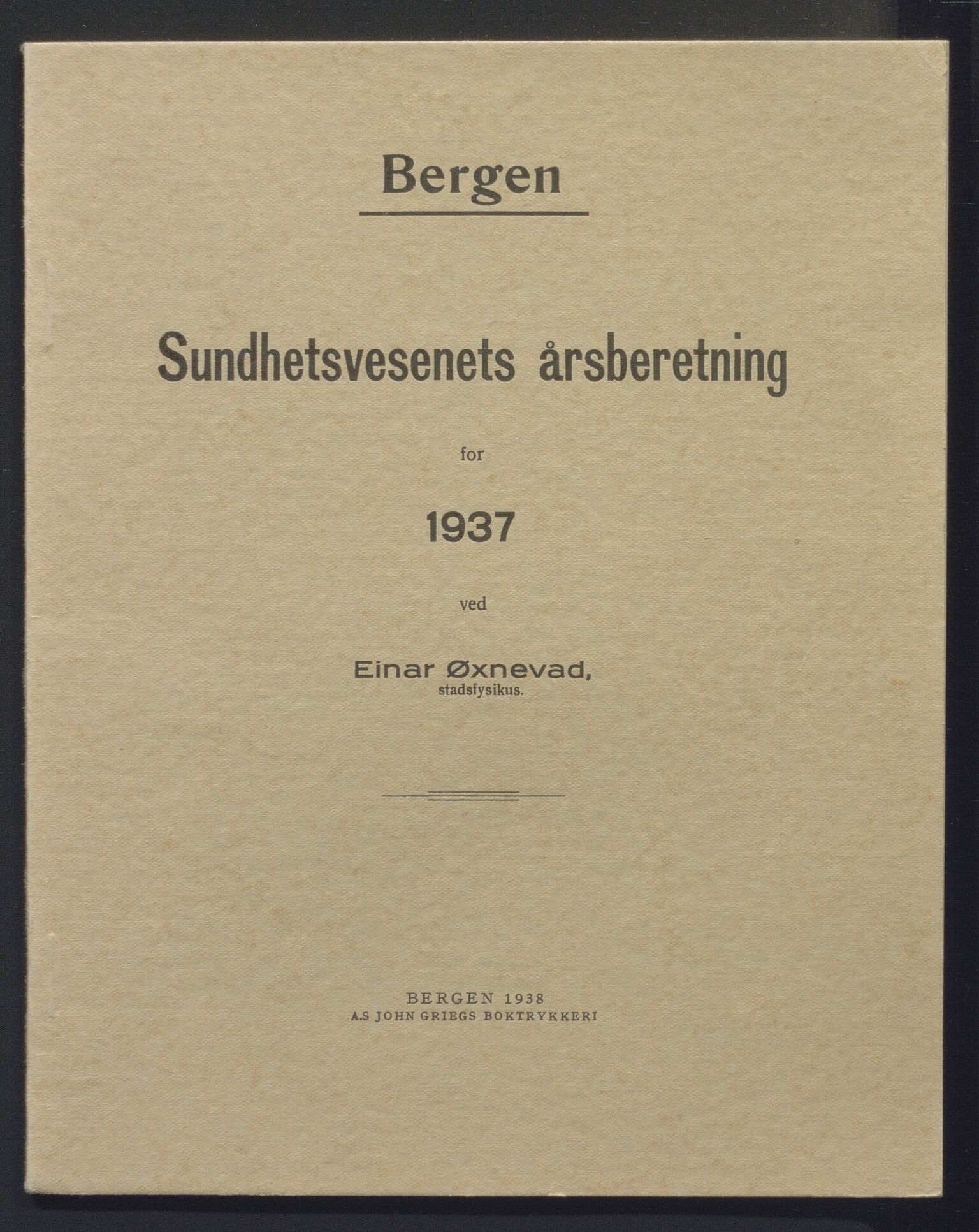 Bergen kommune, Sunnhetsvesen (Bergen helseråd), BBA/A-2617/X/Xa/L0030: Årsmelding, 1937