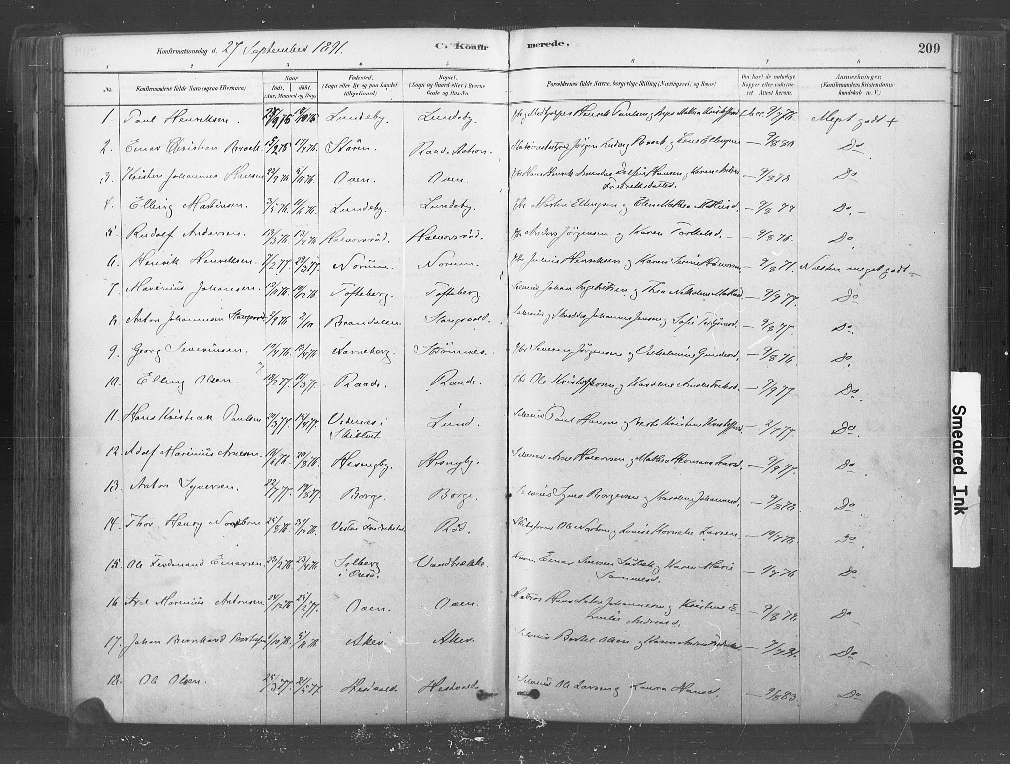 Råde prestekontor kirkebøker, AV/SAO-A-2009/F/Fa/L0007: Ministerialbok nr. 7, 1878-1902, s. 209