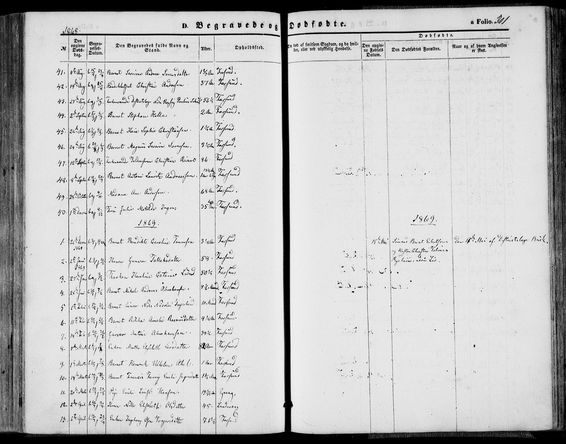 Farsund sokneprestkontor, SAK/1111-0009/F/Fa/L0005: Ministerialbok nr. A 5, 1863-1886, s. 301