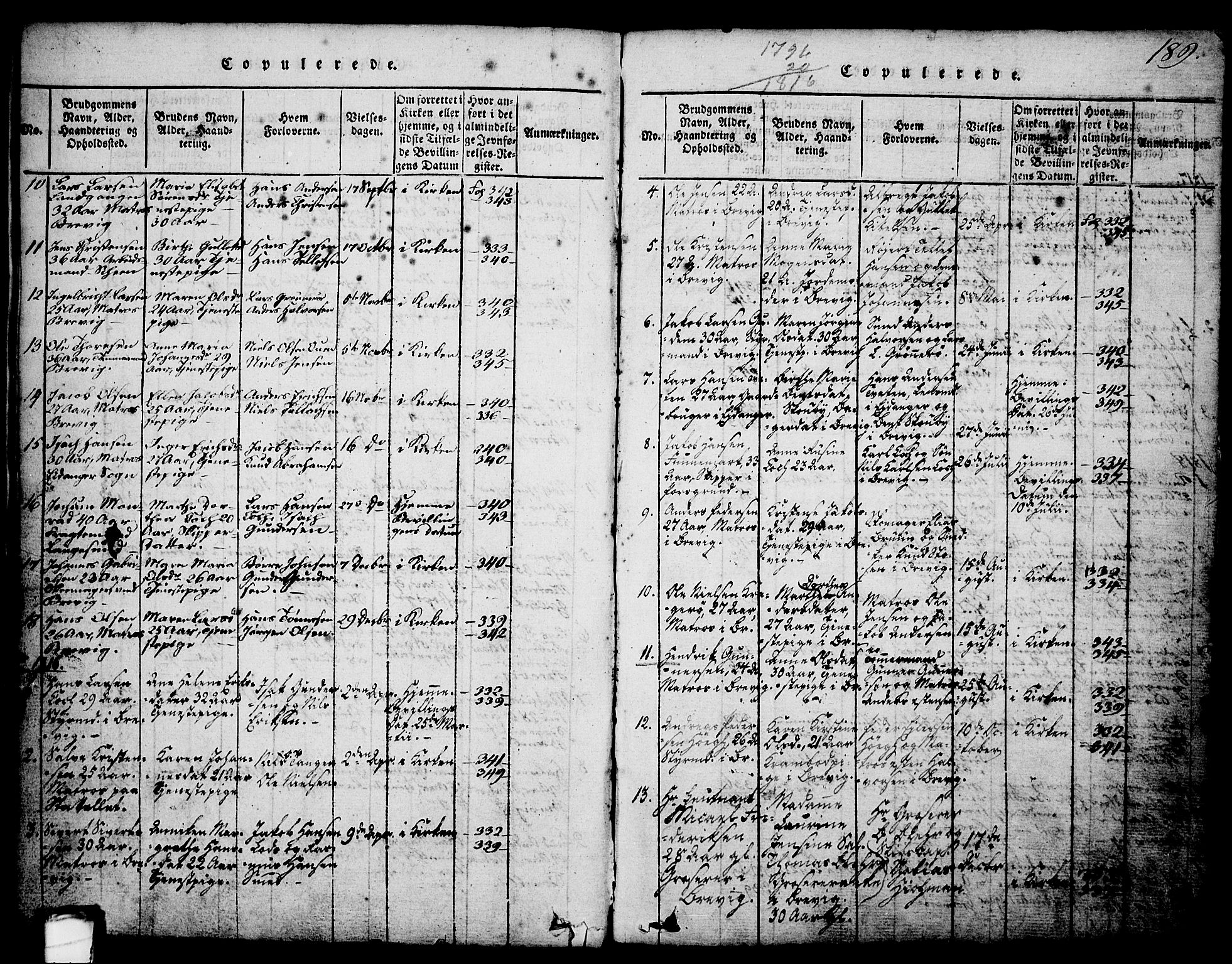 Brevik kirkebøker, AV/SAKO-A-255/G/Ga/L0001: Klokkerbok nr. 1, 1814-1845, s. 189