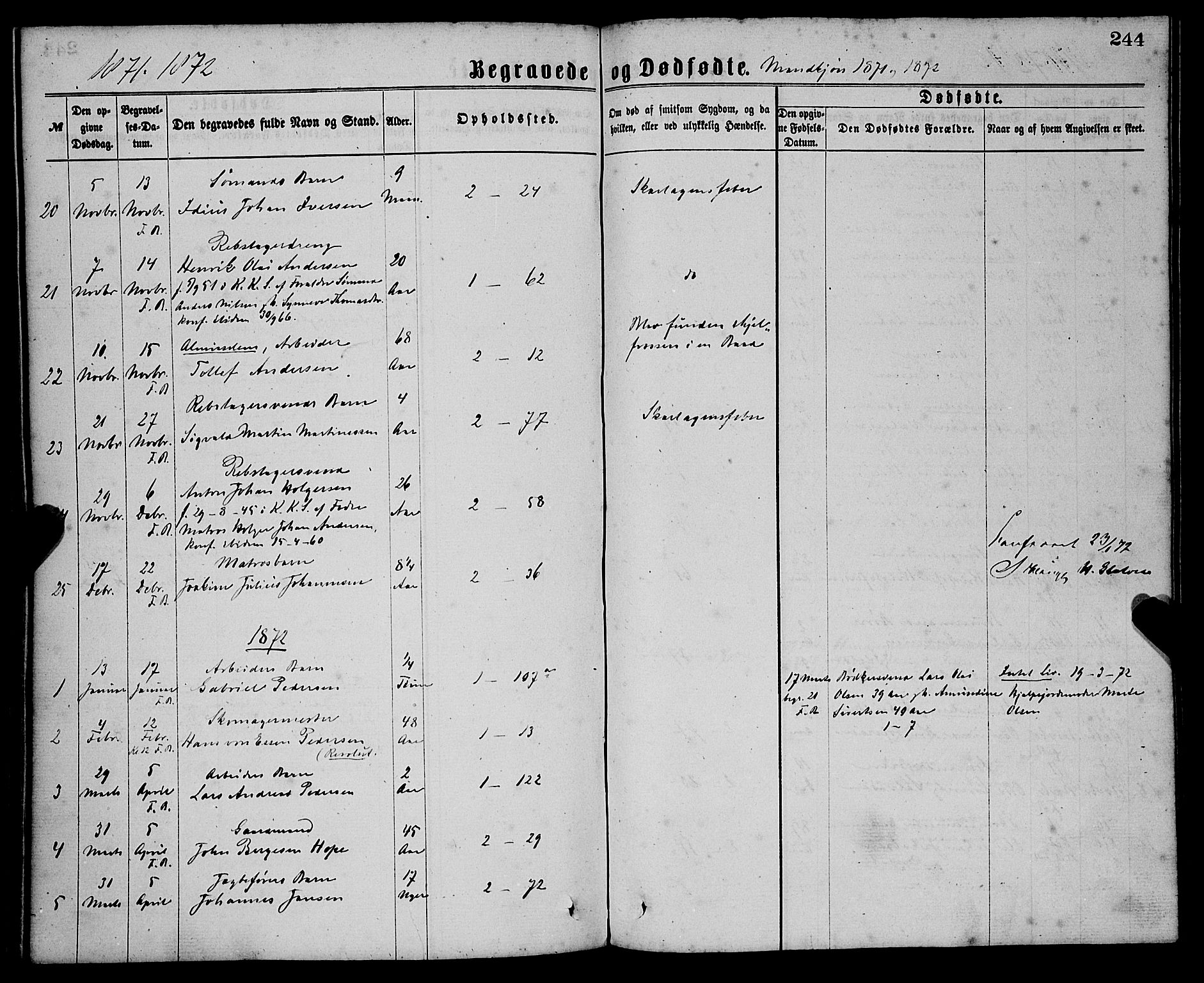 Sandviken Sokneprestembete, AV/SAB-A-77601/H/Ha/L0001: Ministerialbok nr. A 1, 1867-1877, s. 244