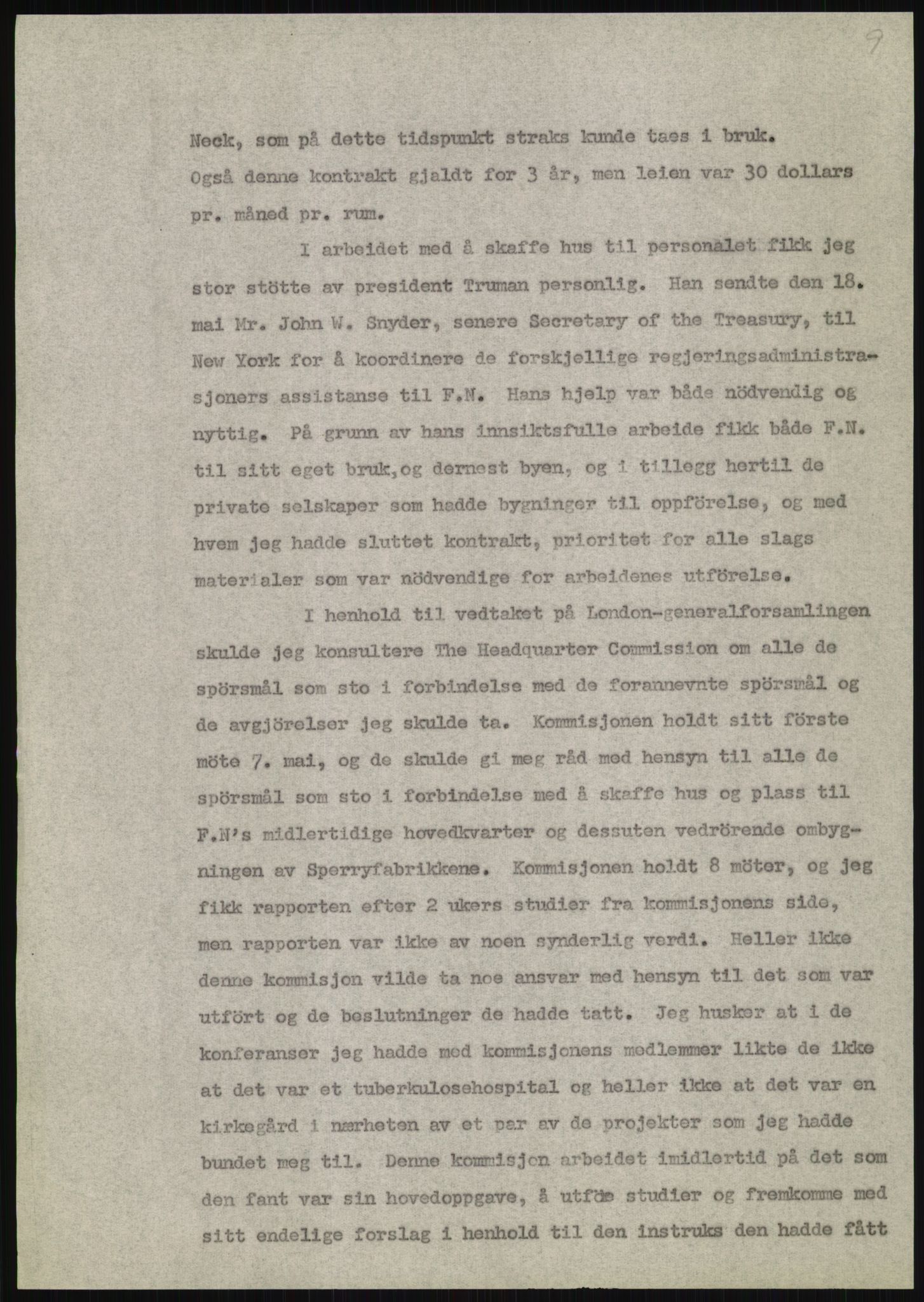 Lie, Trygve, AV/RA-PA-1407/D/L0020/0007: Utkast og manuskripter til "In the cause of Peace"/"Syv år for freden". / Manuskript til kap. 7, "Permanent headquarter". udatert., 1954