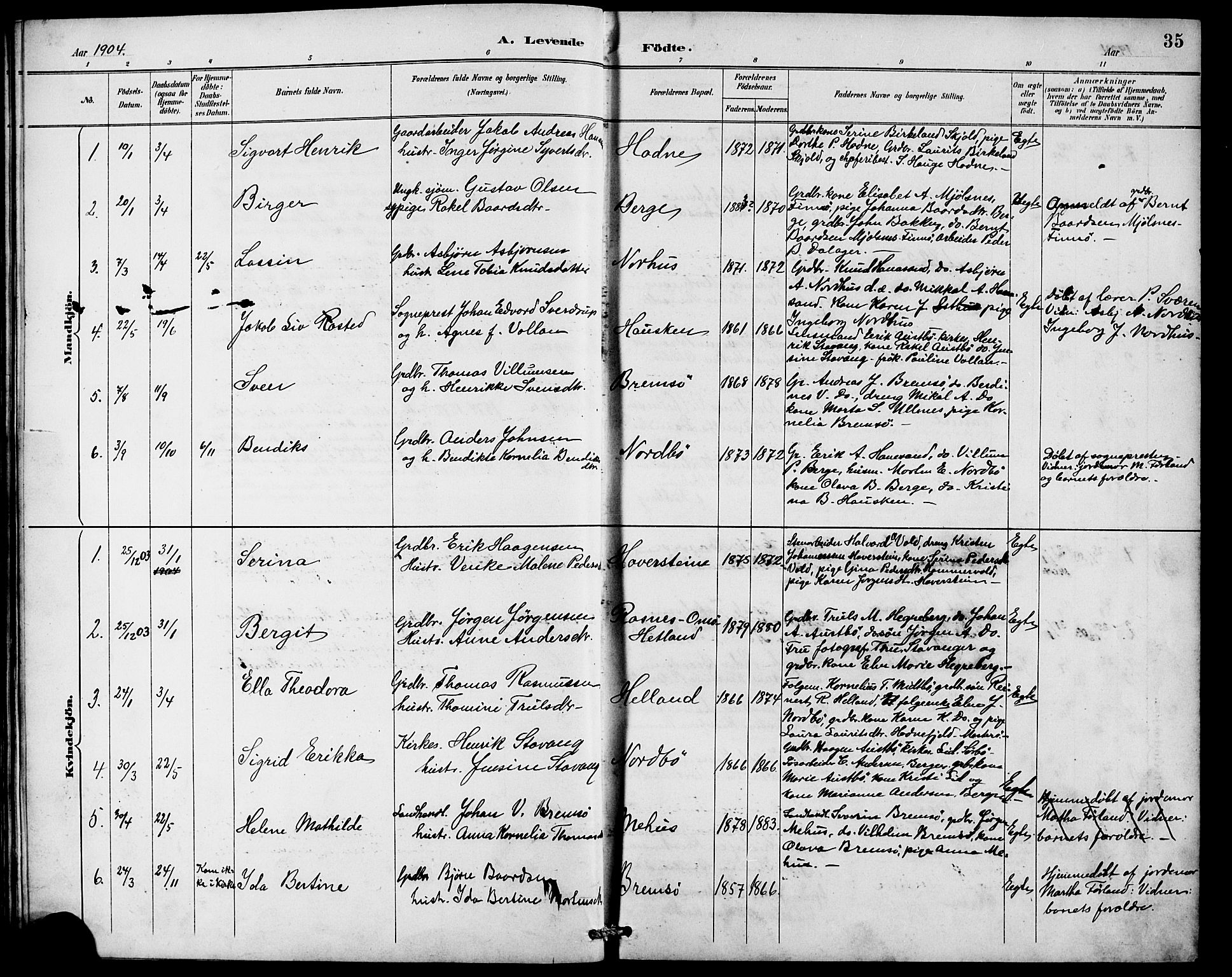 Rennesøy sokneprestkontor, AV/SAST-A -101827/H/Ha/Hab/L0010: Klokkerbok nr. B 9, 1890-1918, s. 35