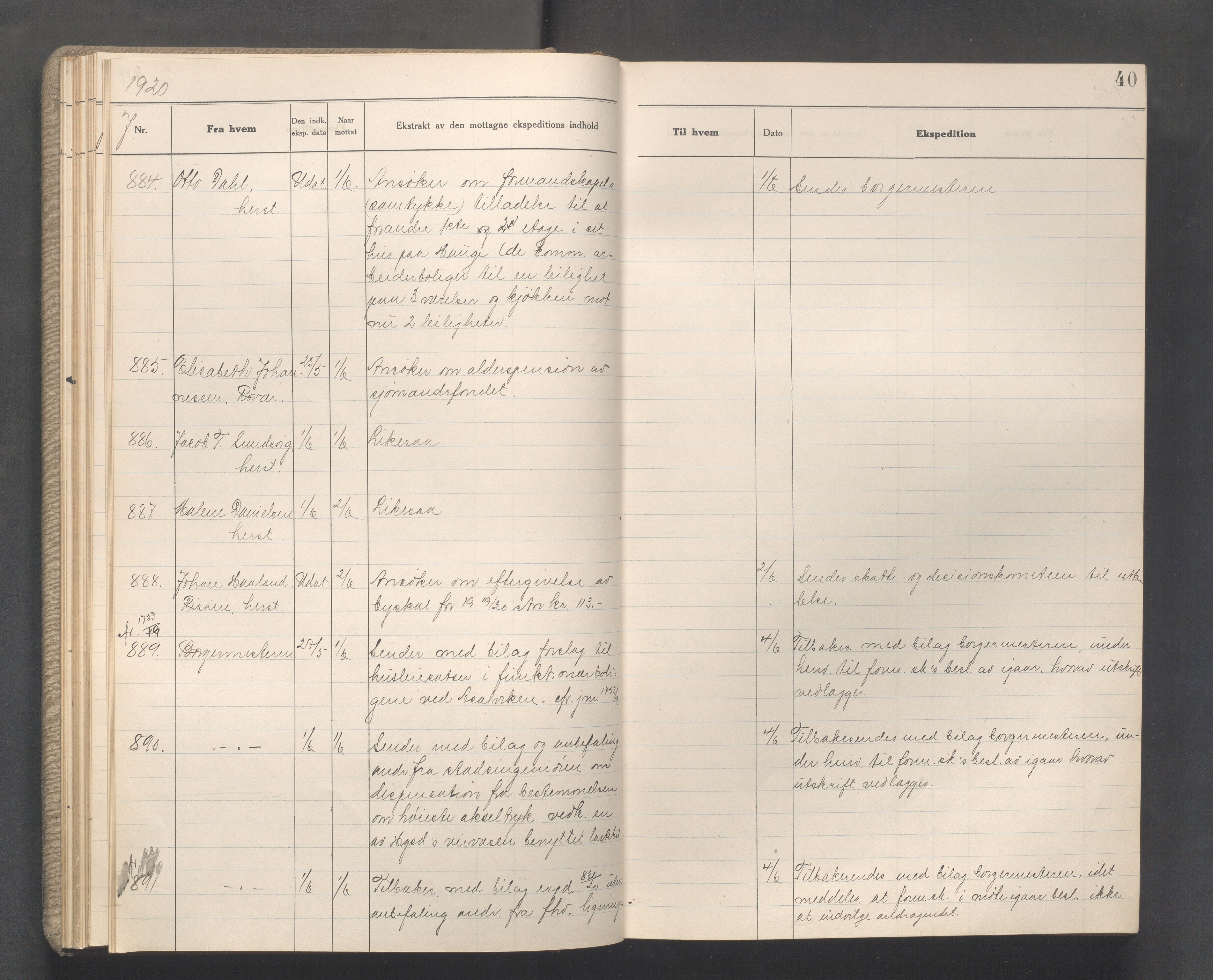 Haugesund kommune - Formannskapet, IKAR/X-0001/C/L0010: Journal, 1920-1921, s. 40